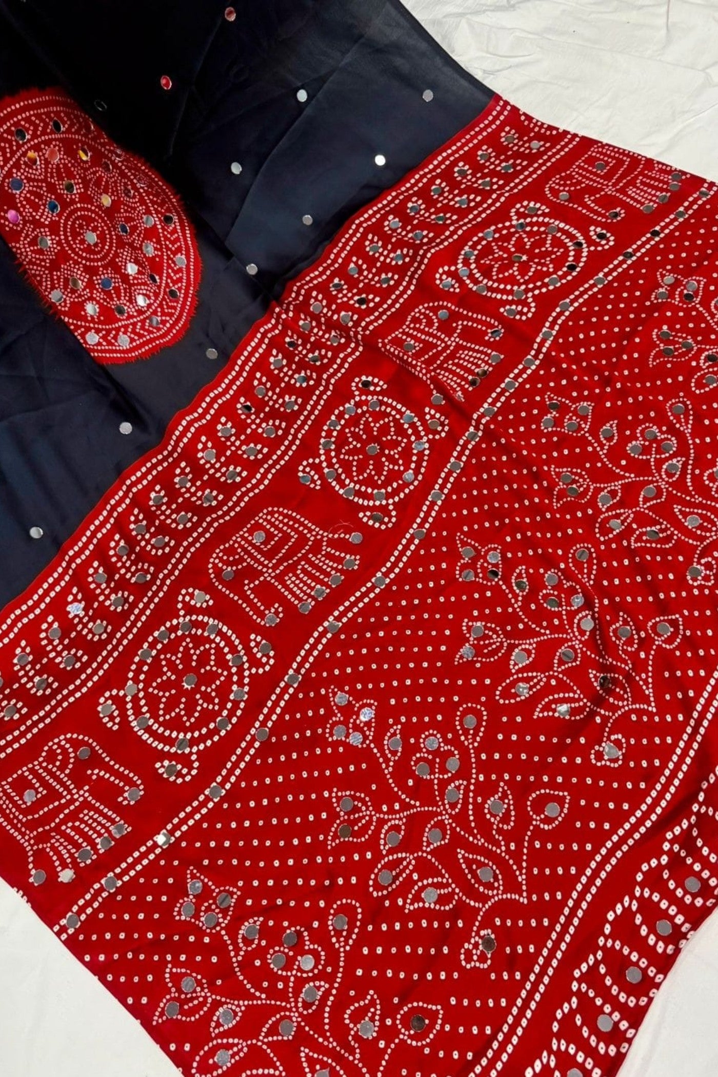 Buy MySilkLove Dark Majesty Black and Red Gaji Bandej Soft Silk Saree Online