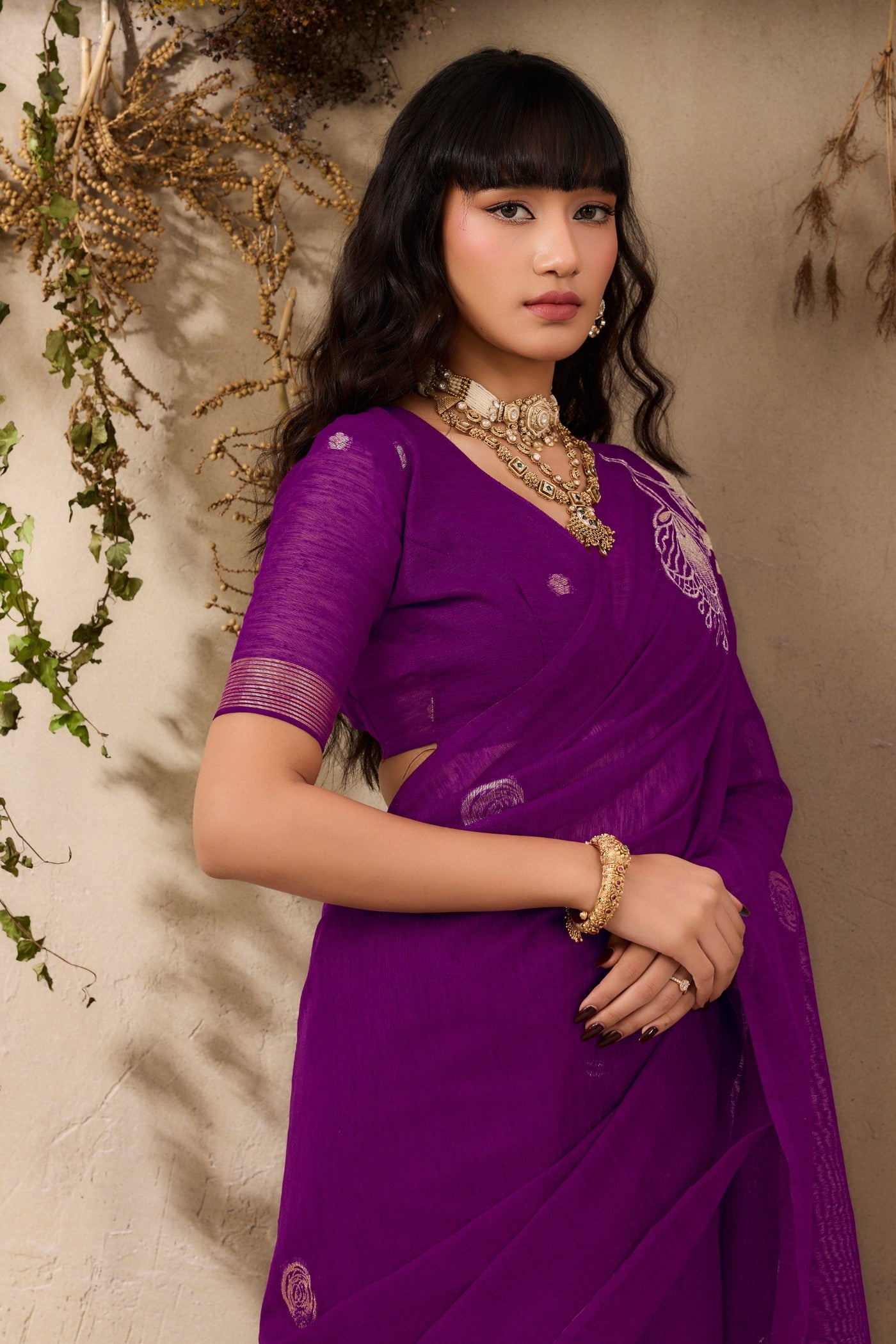 Buy MySilkLove Heliotrope Purple Munga Handloom Cotton Saree Online