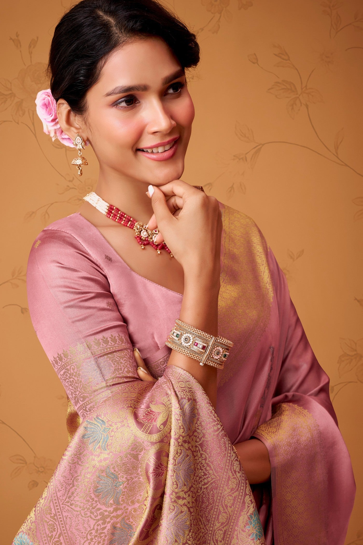 Buy MySilkLove Pizzazz Pink Handloom Satin Silk Saree Online