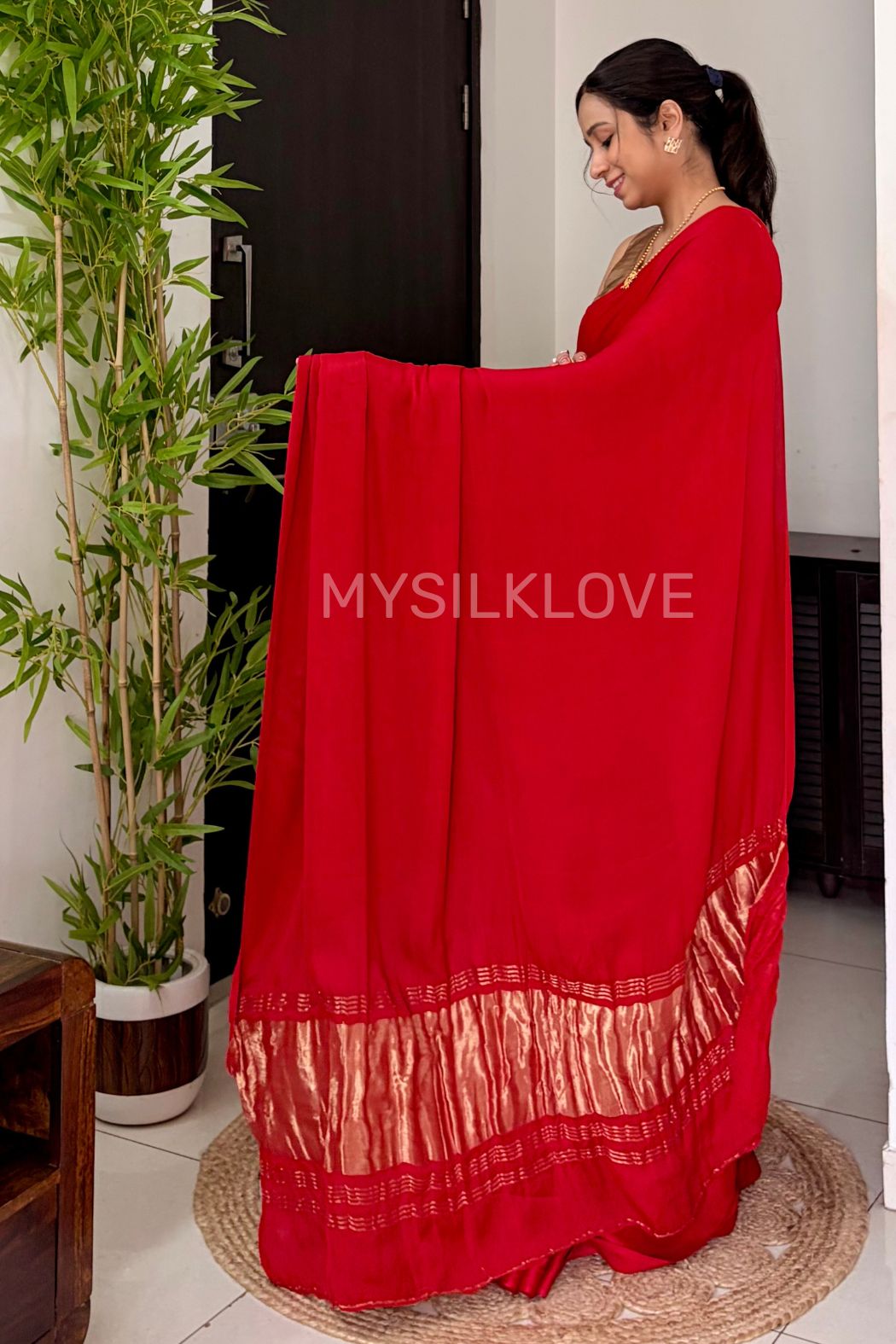 Buy MySilkLove Regal Ruby Red Modal Pure Gajji Silk Saree with Lagdi Zari Pallu Saree Online