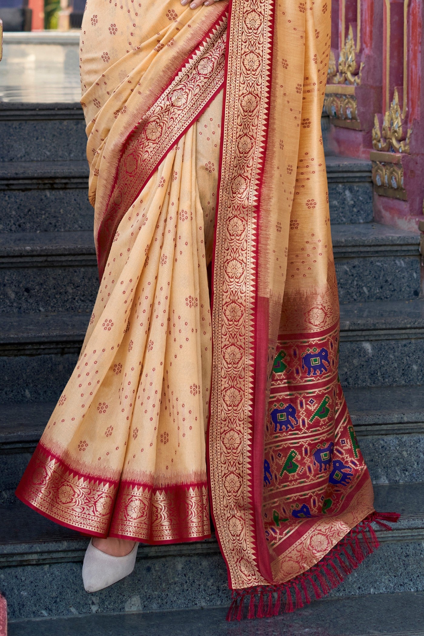 Buy MySilkLove Tumbleweed Cream Tussar Silk Saree Online