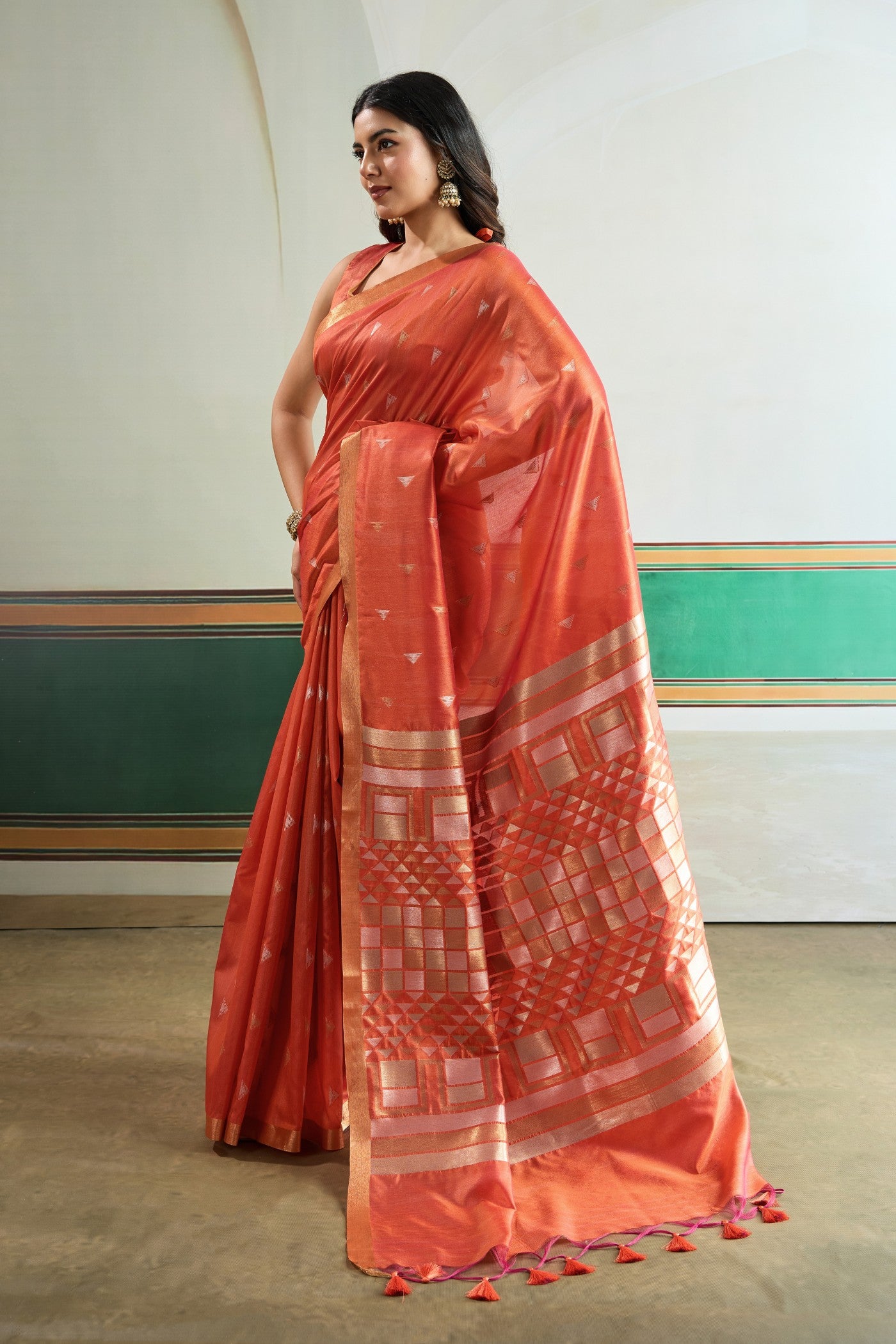 Buy MySilkLove Caramel Orange Tussar Handloom Silk Saree Online