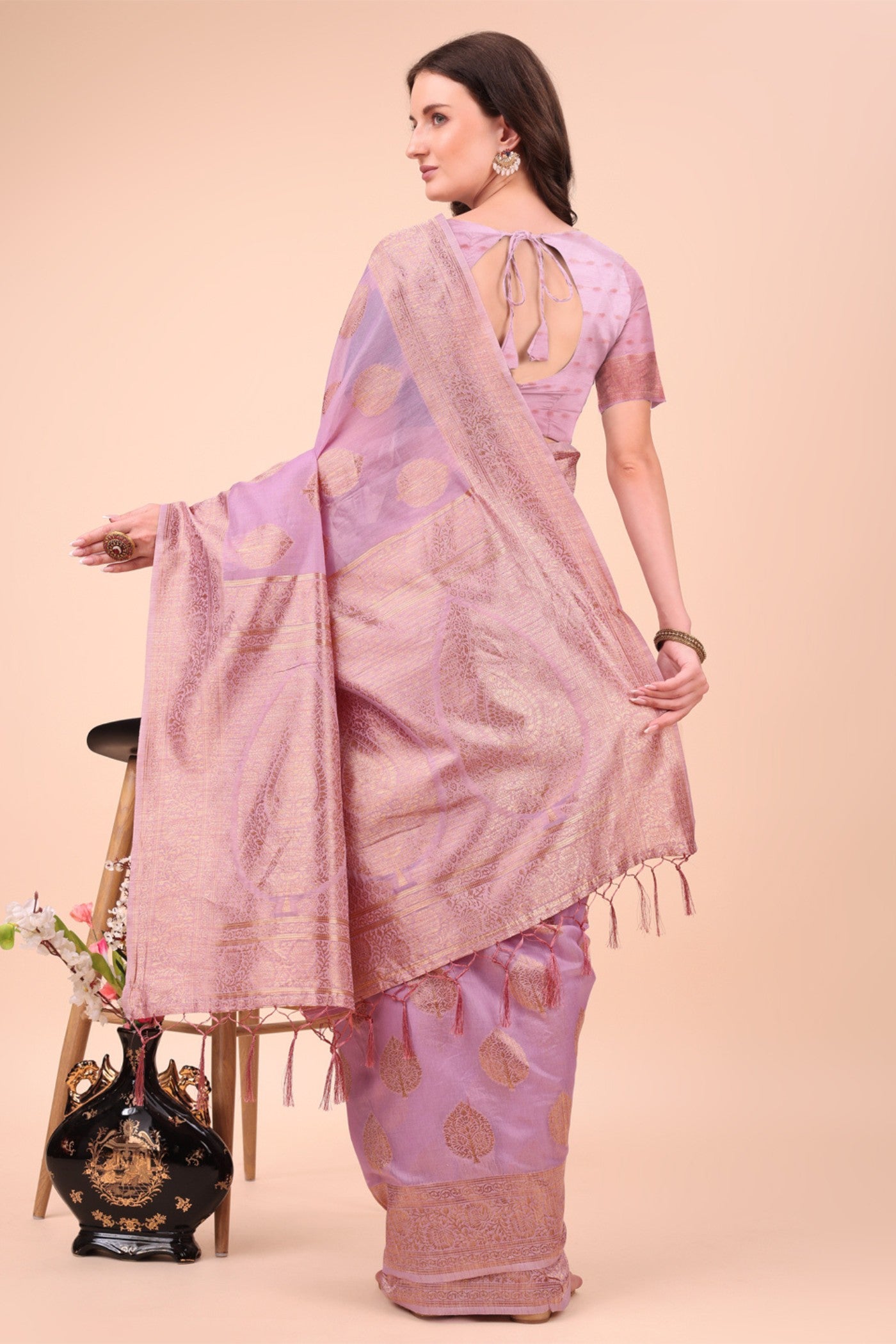 Buy MySilkLove Blossom Pink Woven Cotton Saree Online