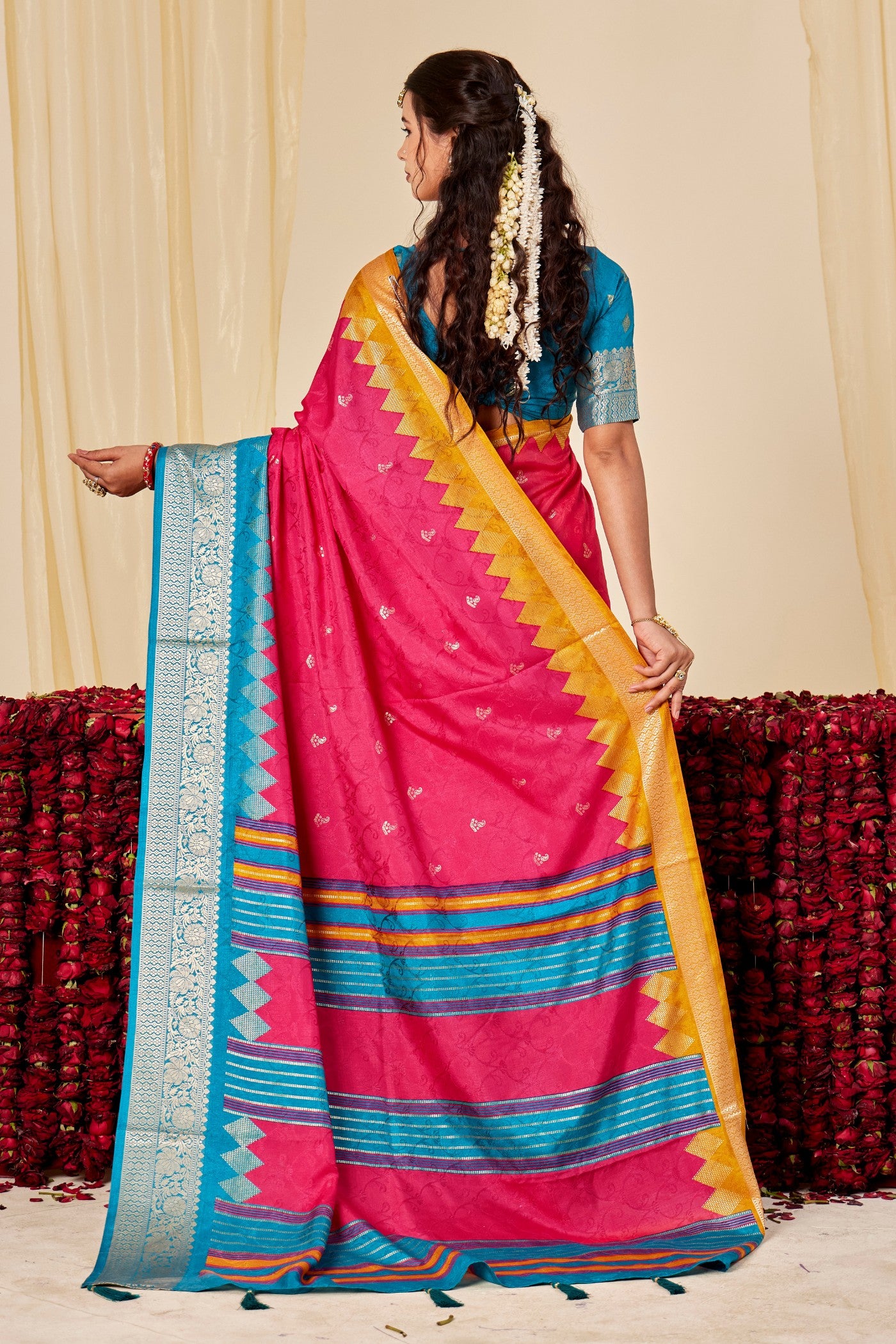 Buy MySilkLove Neon Pink Tussar Printed Silk Saree Online