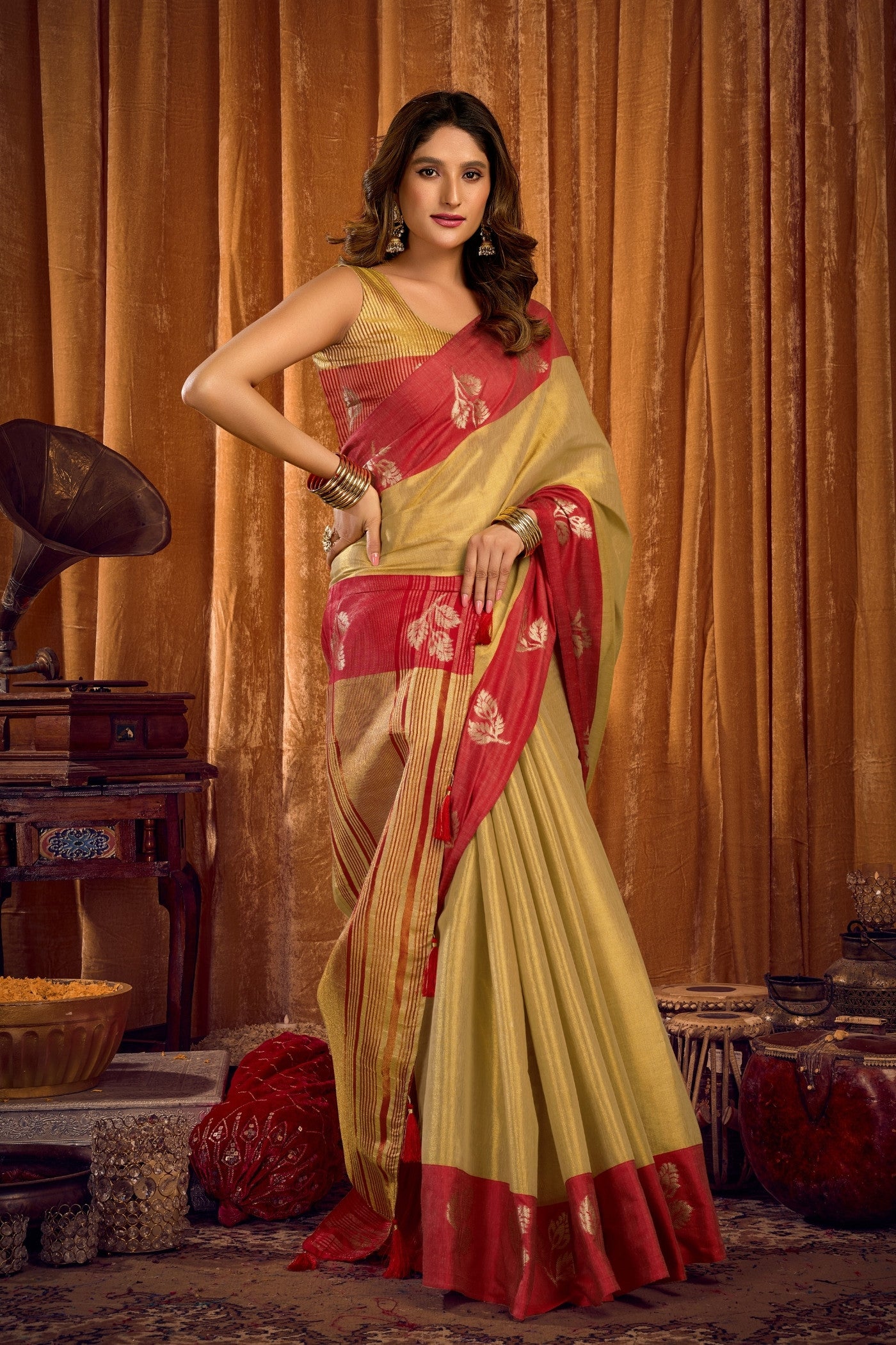 Buy MySilkLove Light Yellow Woven Tissue Saree Online
