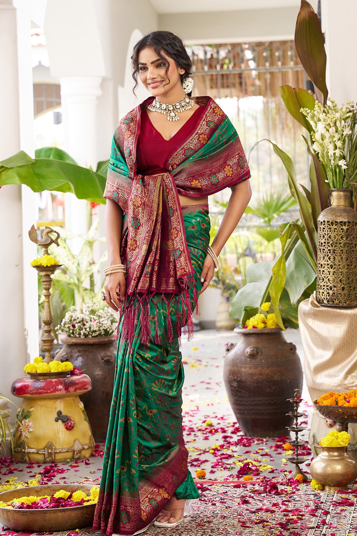 Buy MySilkLove Jungle Green Banarasi Woven Soft Silk Saree Online