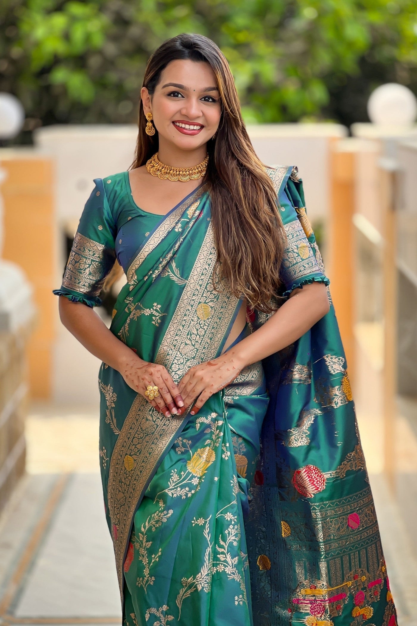 Buy MySilkLove Rama Blue Woven Banarasi Saree Online