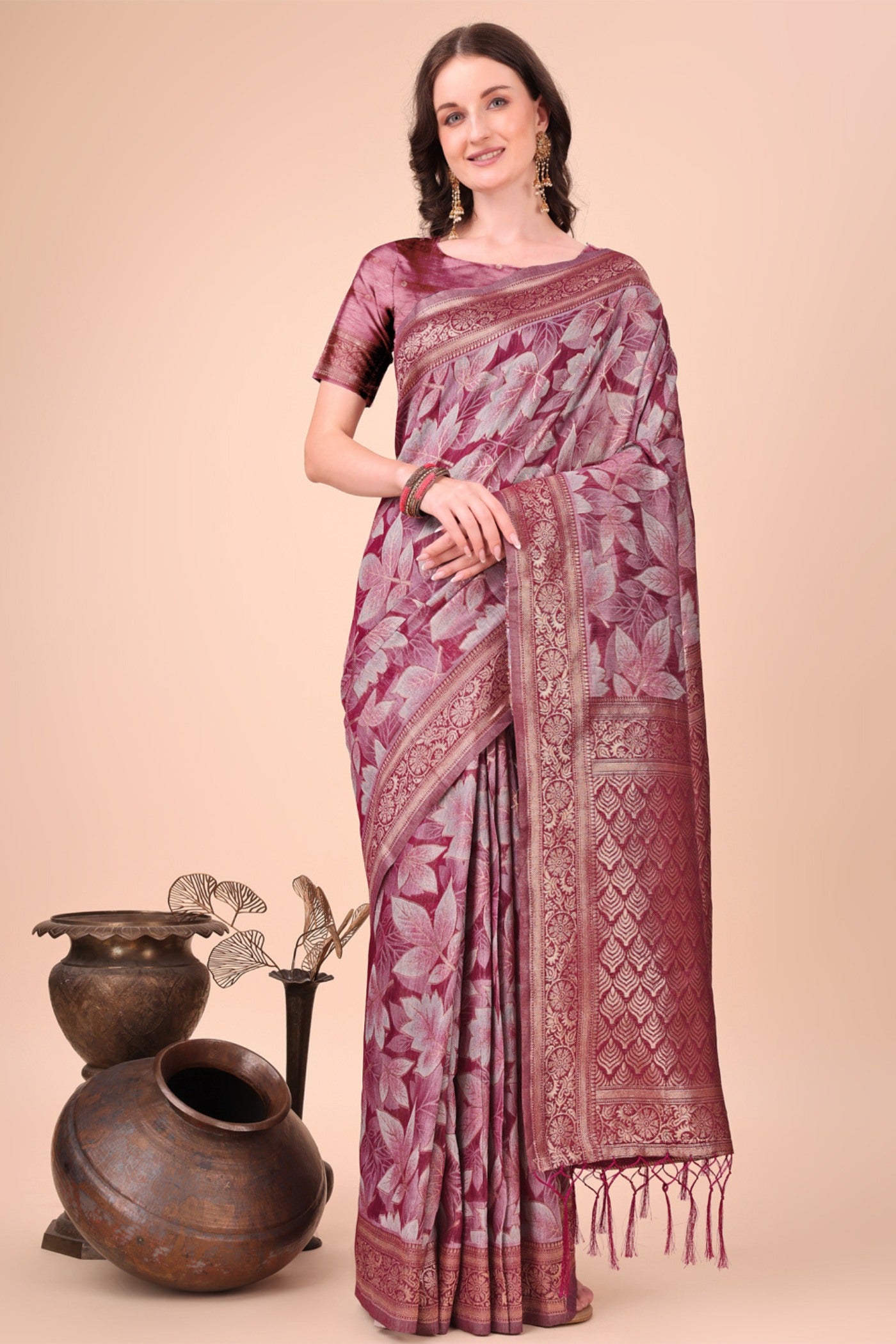 Buy MySilkLove Grape Purple Woven Cotton Saree Online