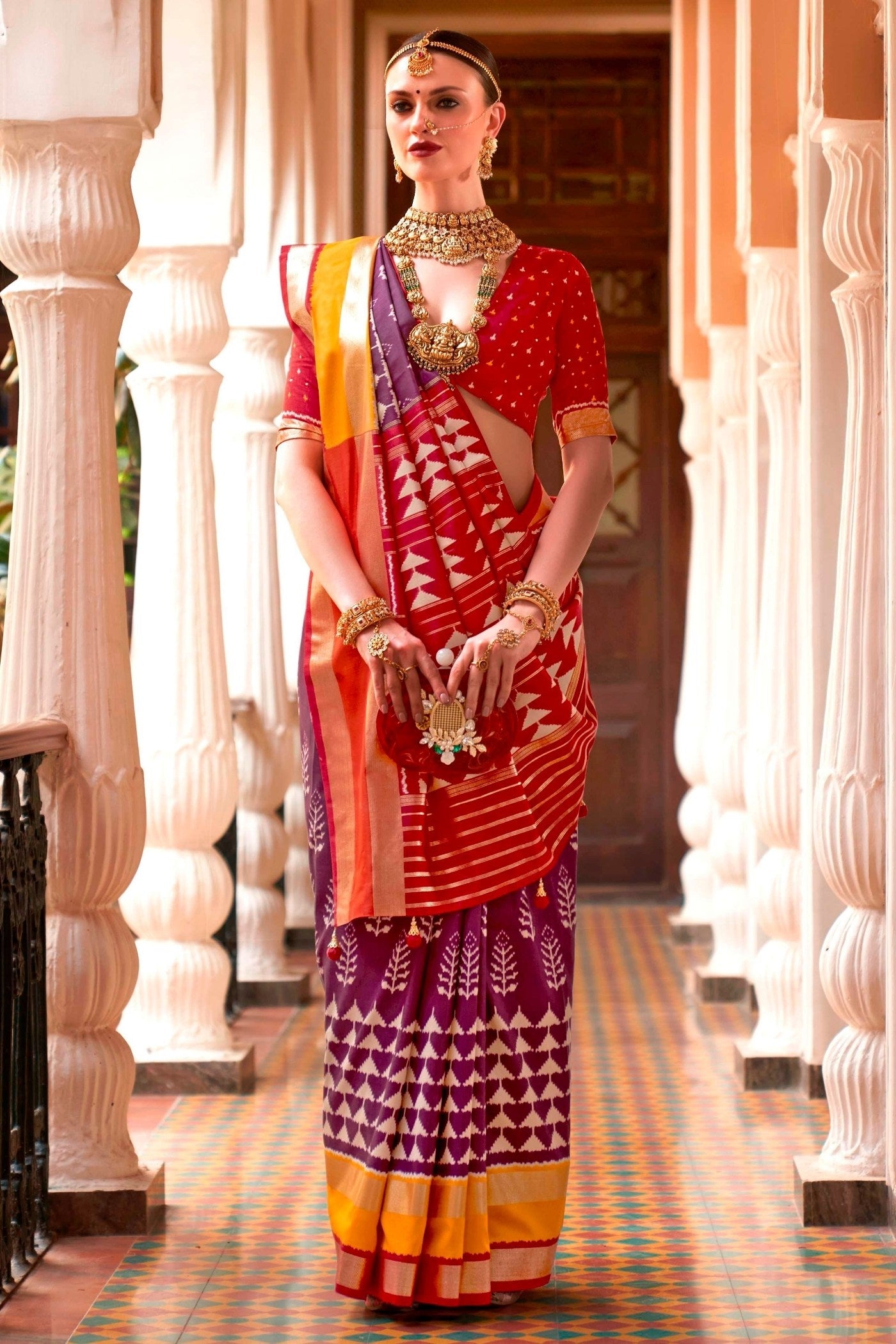 MySilkLove Aubergine Purple Printed Patola Saree