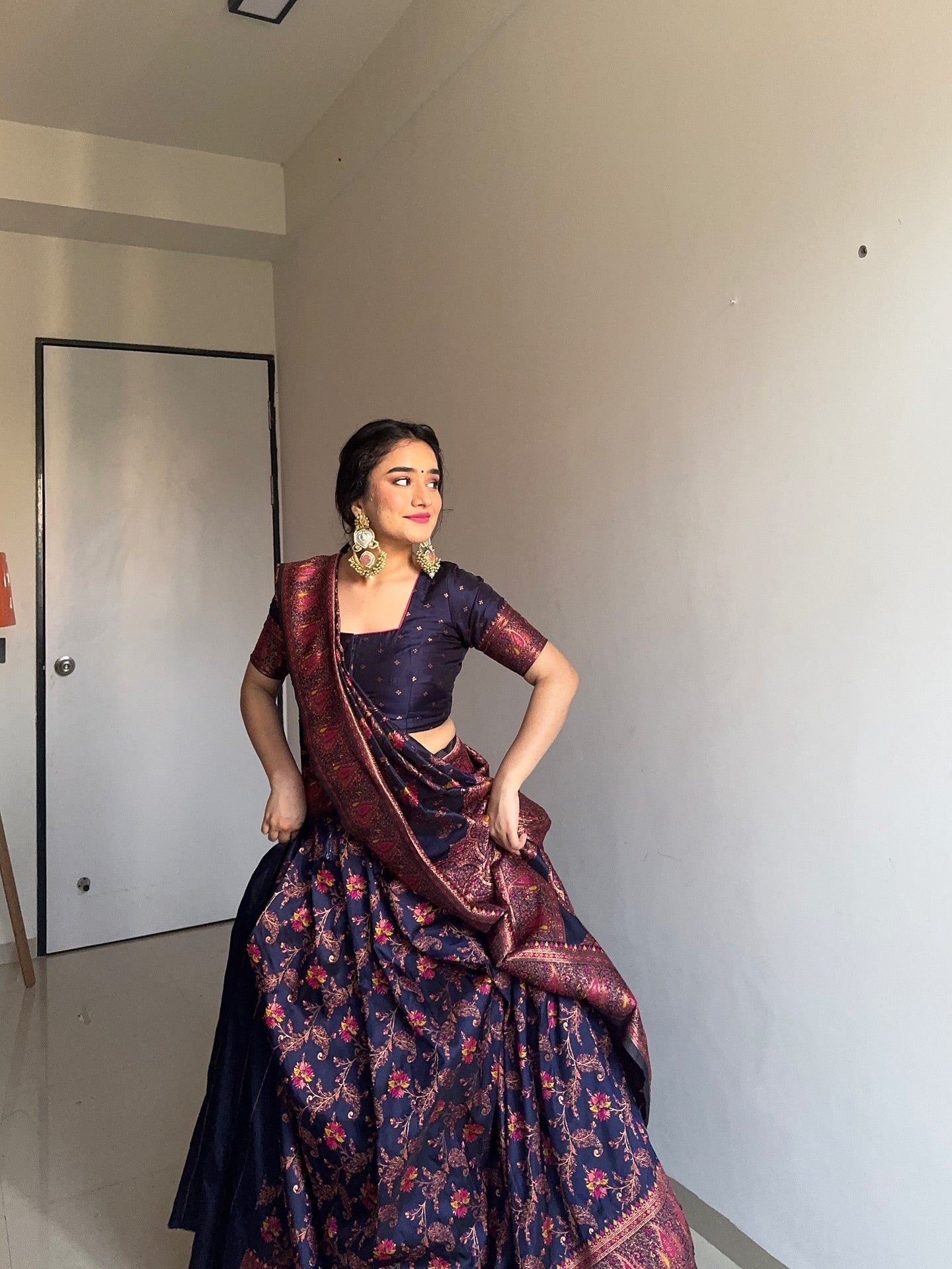 Buy MySilkLove Navy Blue Woven Pashmina Silk Saree Online