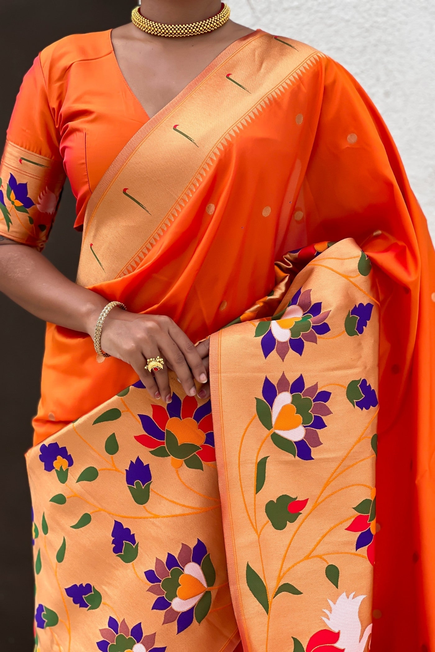 Buy MySilkLove Princeton Orange Woven Paithani Saree Online