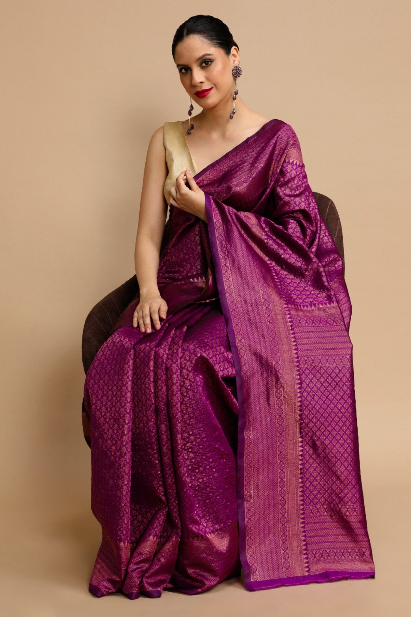 Buy MySilkLove Sangria Purple Woven Jacquard Lichi Silk Saree Online