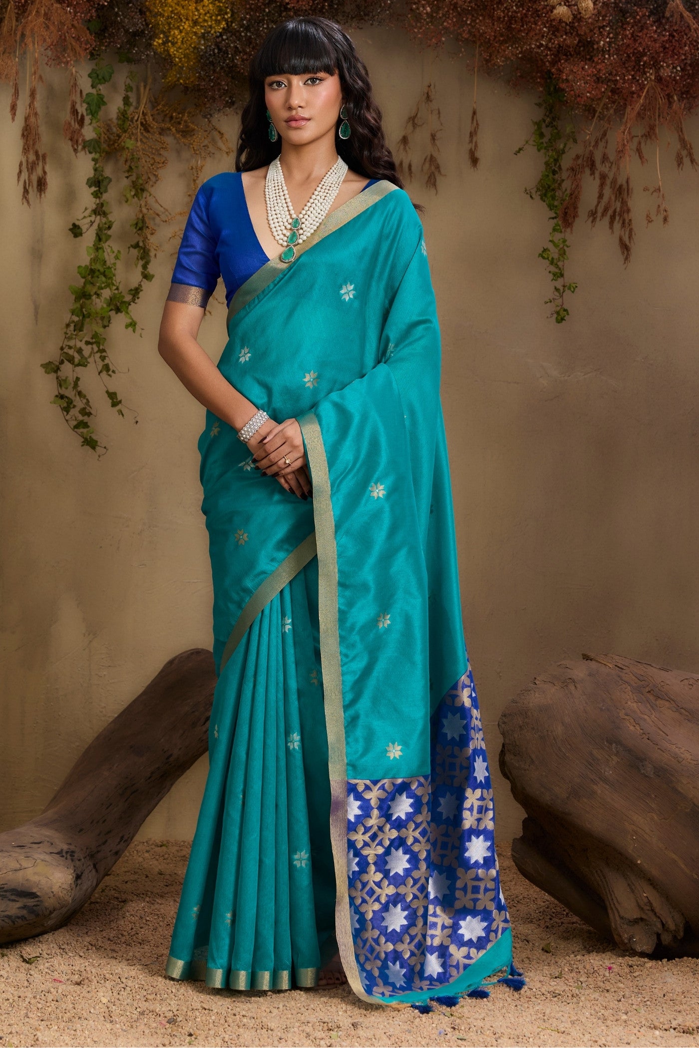 Buy MySilkLove Trypan Blue Tussar Handloom Silk Saree Online