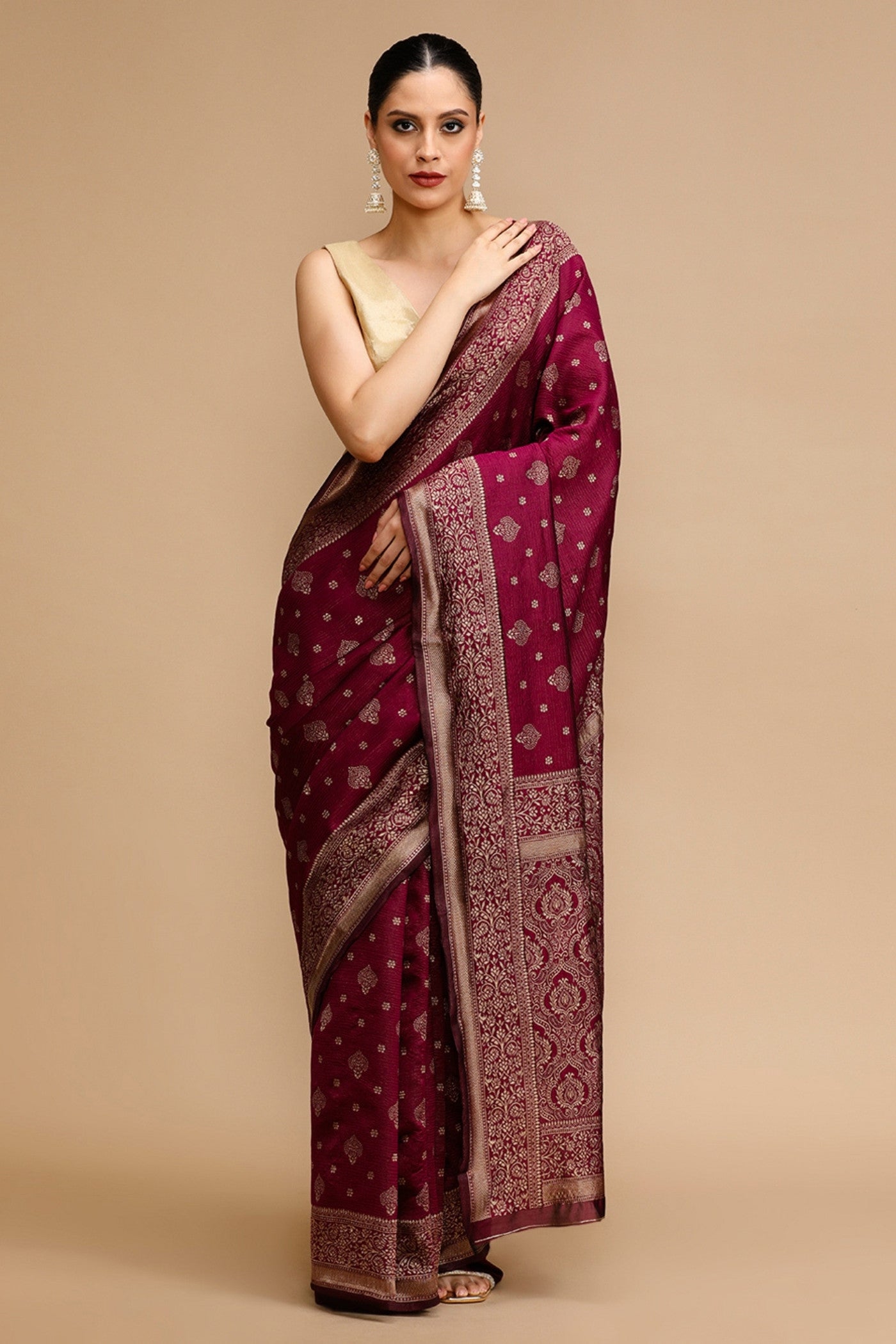 Buy MySilkLove Jam Purple Woven Jacquard Lichi Silk Saree Online