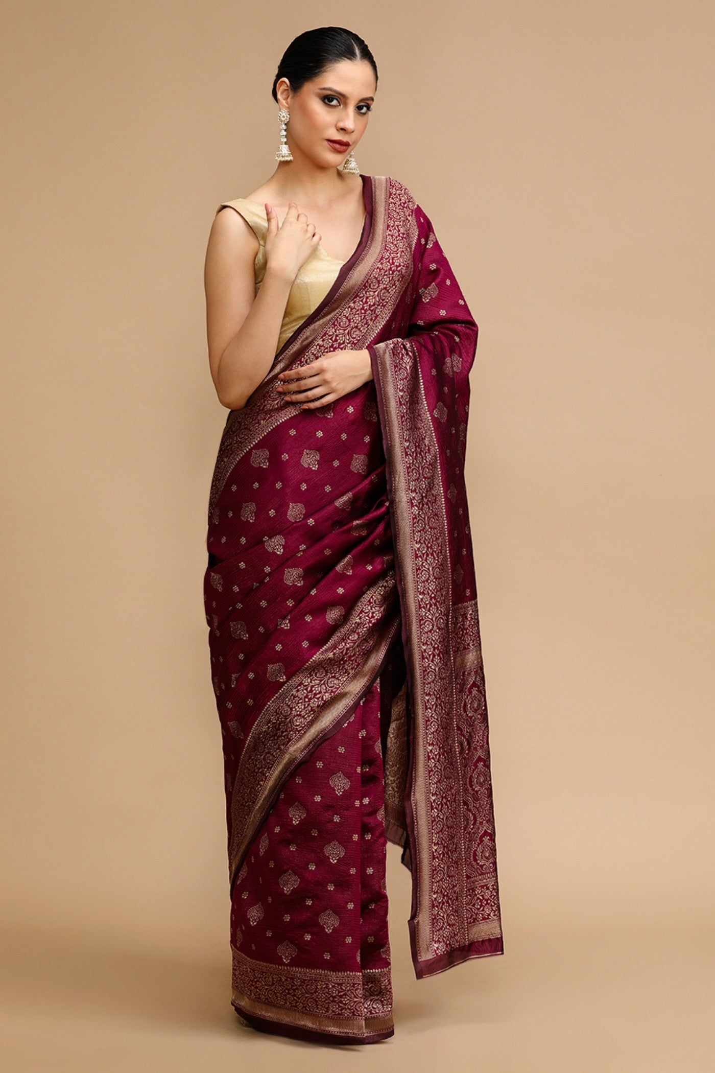Buy MySilkLove Jam Purple Woven Jacquard Lichi Silk Saree Online
