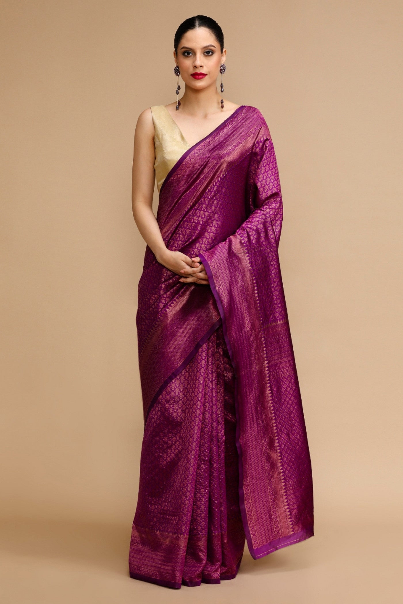 Buy MySilkLove Sangria Purple Woven Jacquard Lichi Silk Saree Online