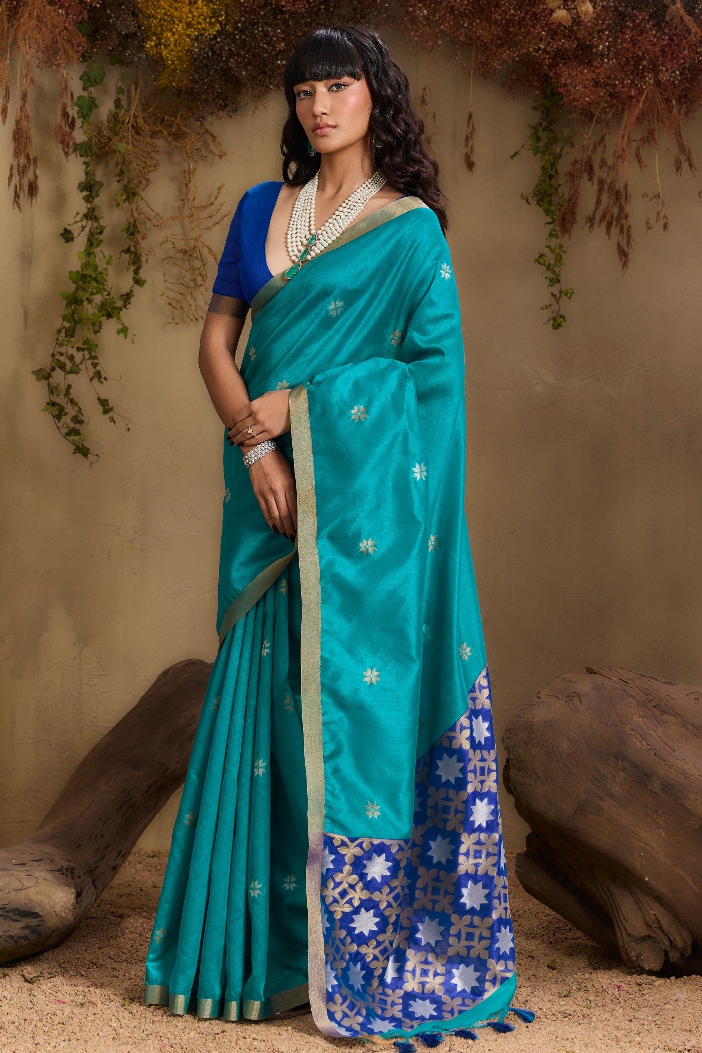 Buy MySilkLove Trypan Blue Tussar Handloom Silk Saree Online