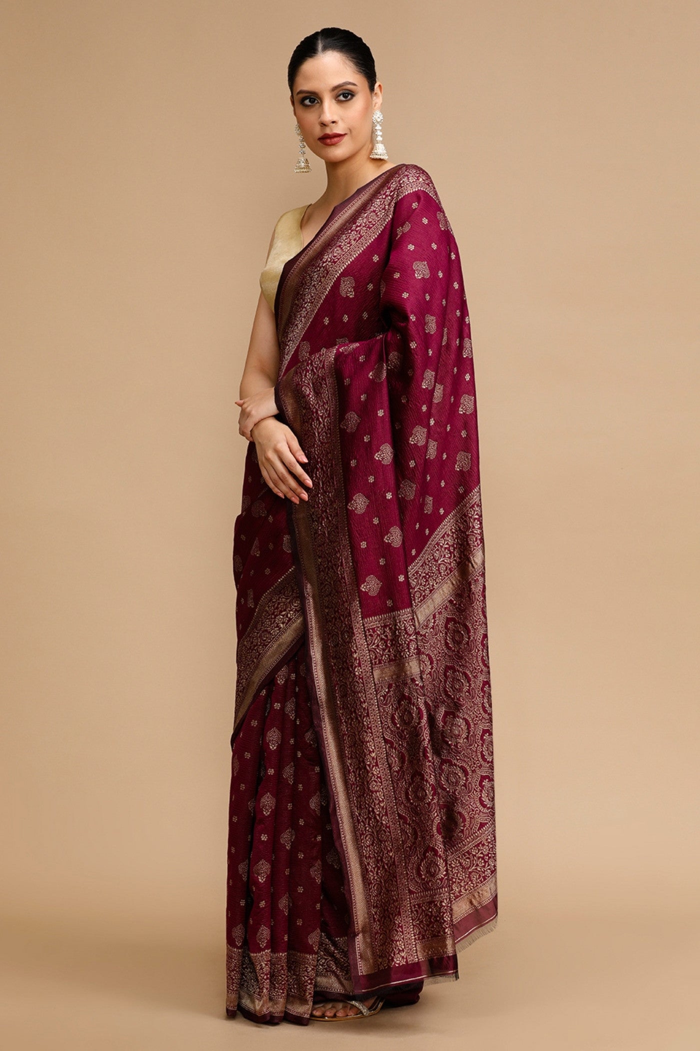 Buy MySilkLove Jam Purple Woven Jacquard Lichi Silk Saree Online