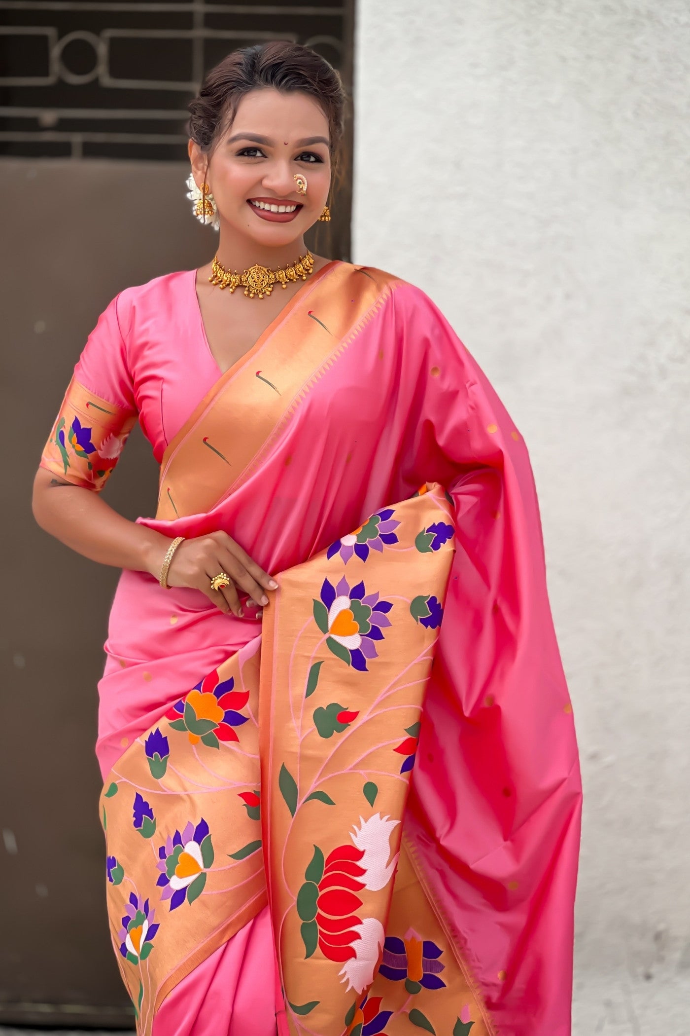 Buy MySilkLove Ruby Pink Woven Paithani Saree Online