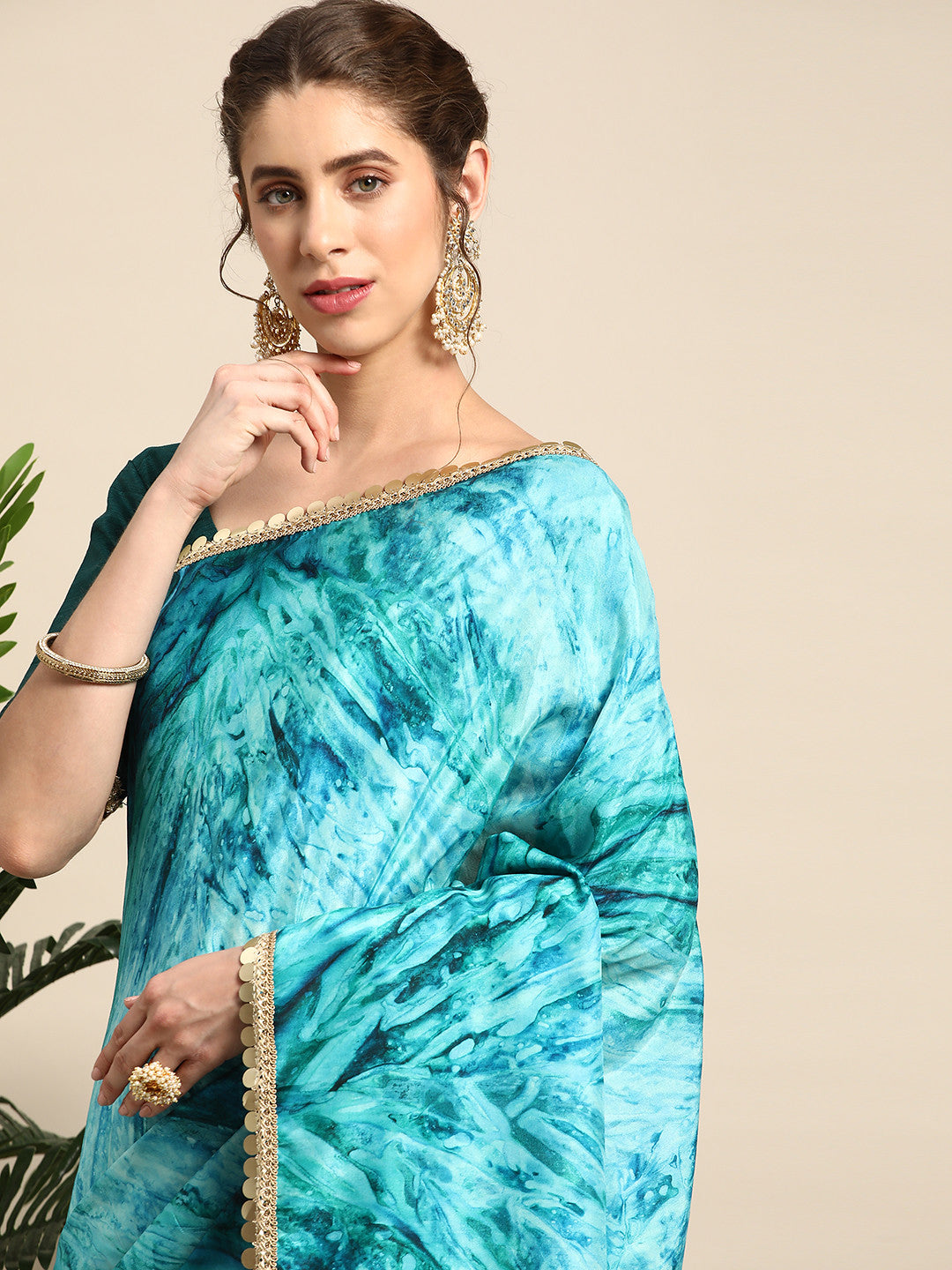 Buy MySilkLove Sea Serpent Blue Satin Partywear Saree Online