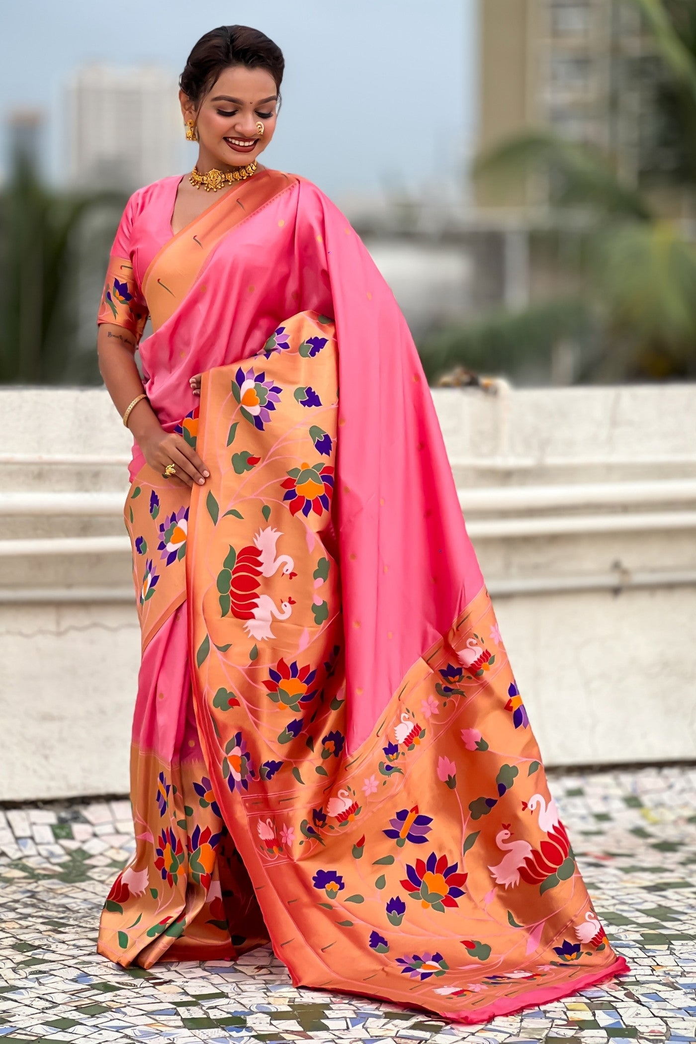 Buy MySilkLove Ruby Pink Woven Paithani Saree Online