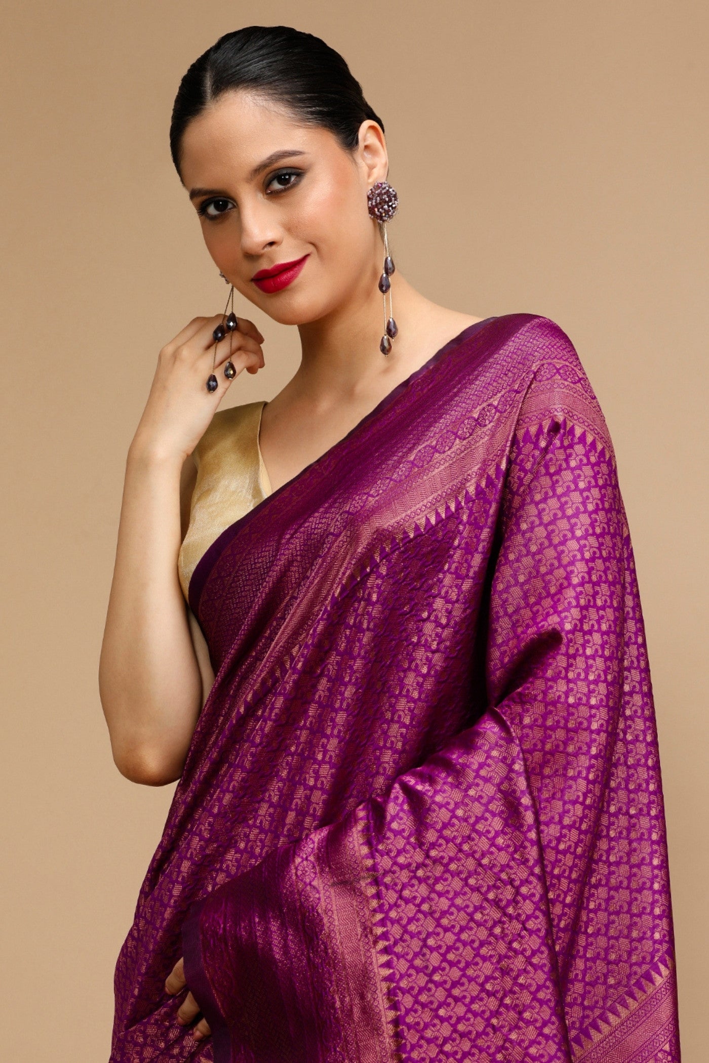 Buy MySilkLove Sangria Purple Woven Jacquard Lichi Silk Saree Online