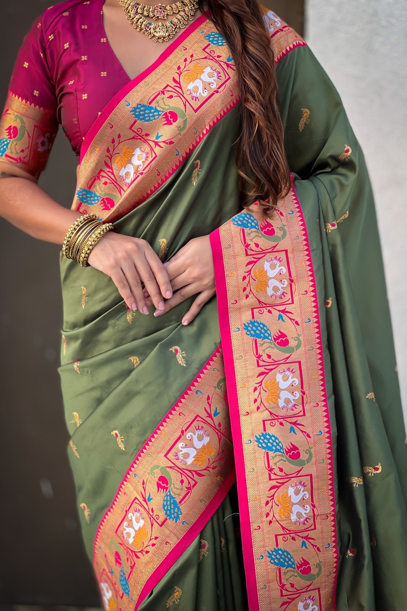 Buy MySilkLove Heritage Green Zari Woven Paithani Saree Online