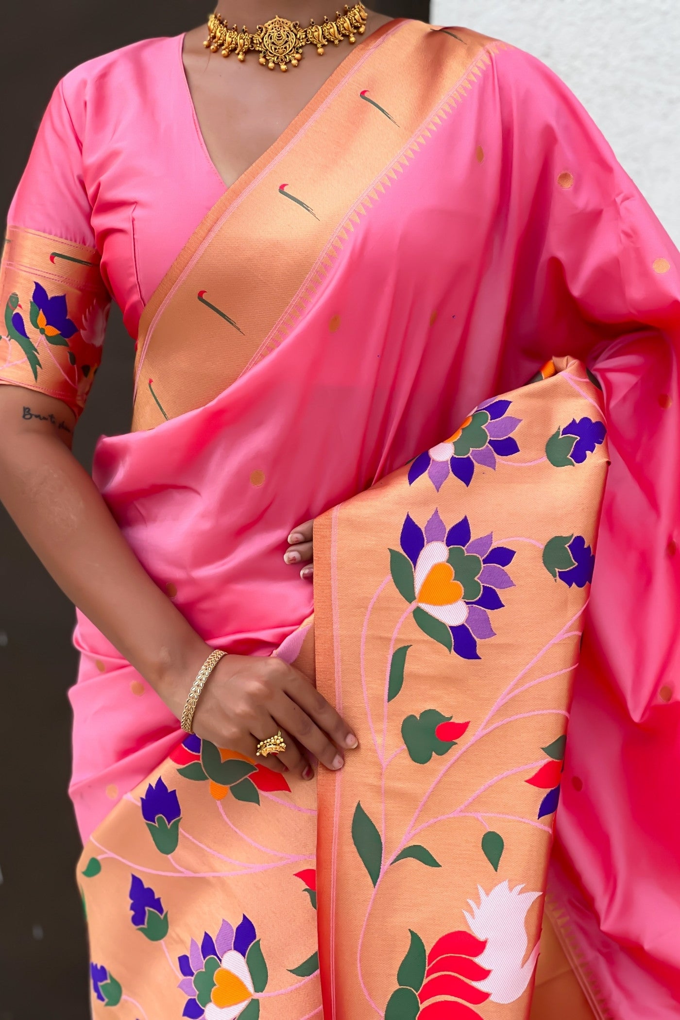 Buy MySilkLove Ruby Pink Woven Paithani Saree Online
