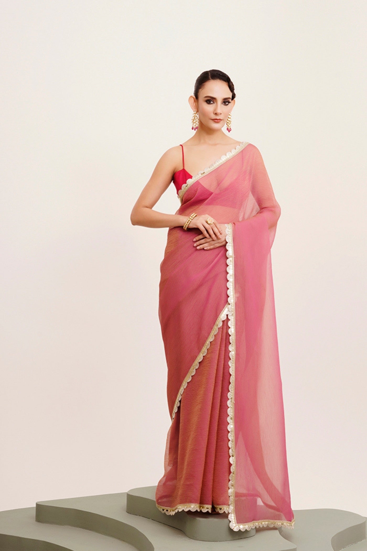 Buy MySilkLove Pink lace Tissue Partywear Saree Online
