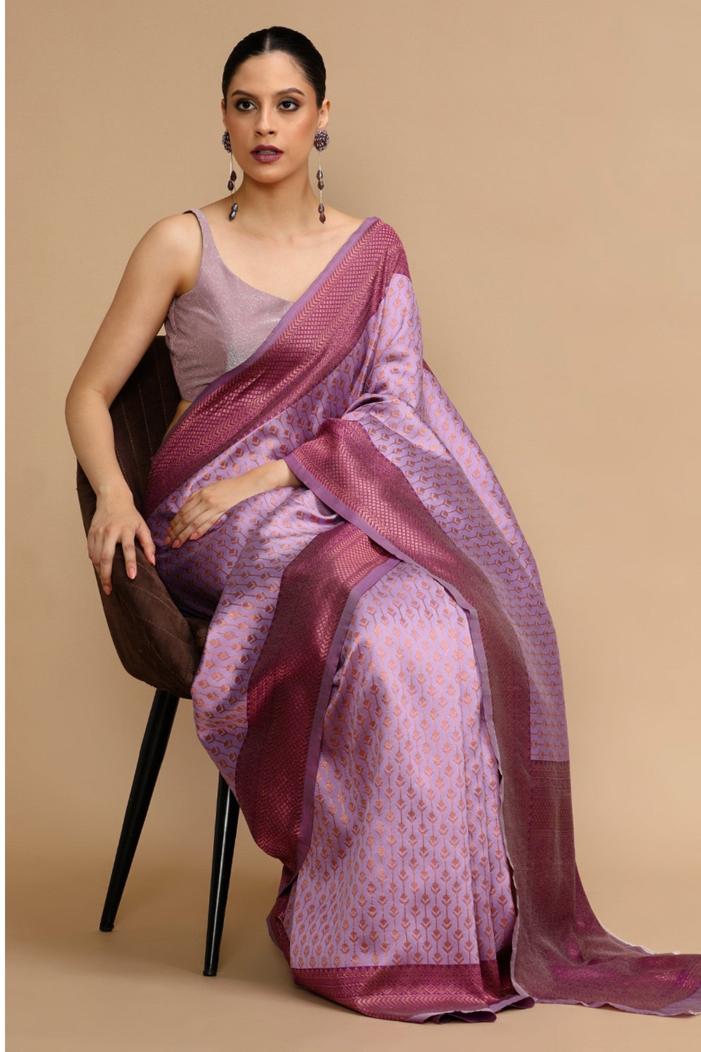 Buy MySilkLove Tyrian Purple Woven Jacquard Lichi Silk Saree Online