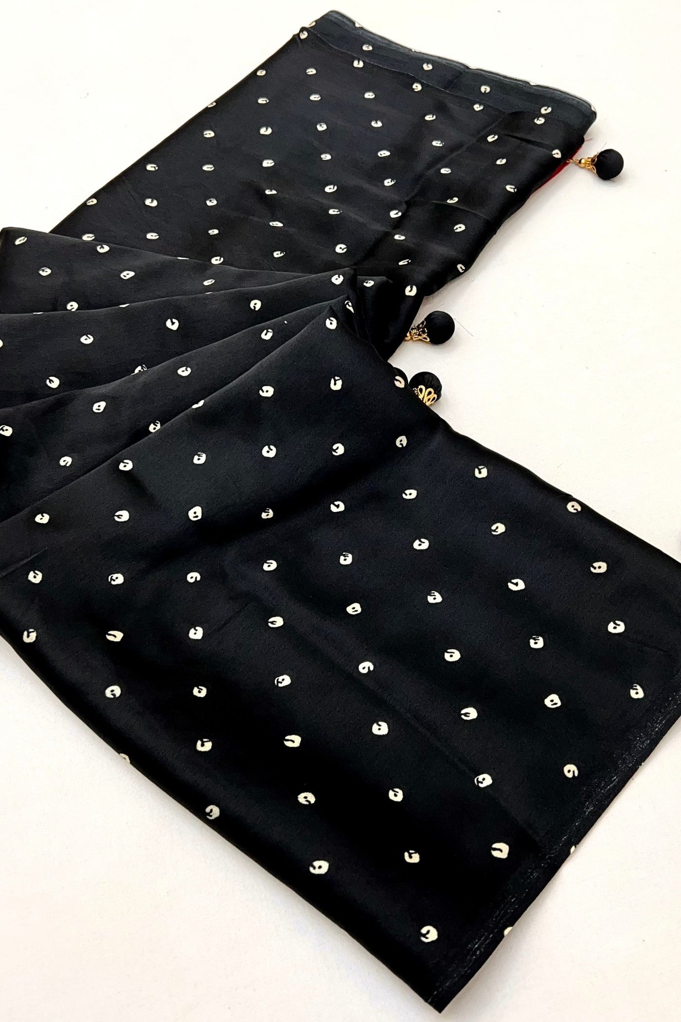 Buy MySilkLove Obsidian Black Ajrakh Printed Satin Crepe Silk Saree Online