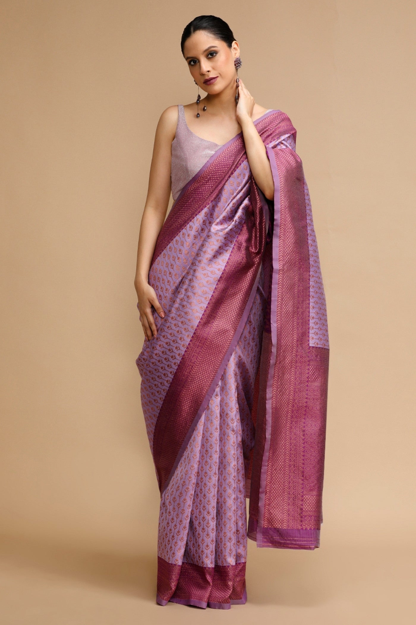 Buy MySilkLove Tyrian Purple Woven Jacquard Lichi Silk Saree Online