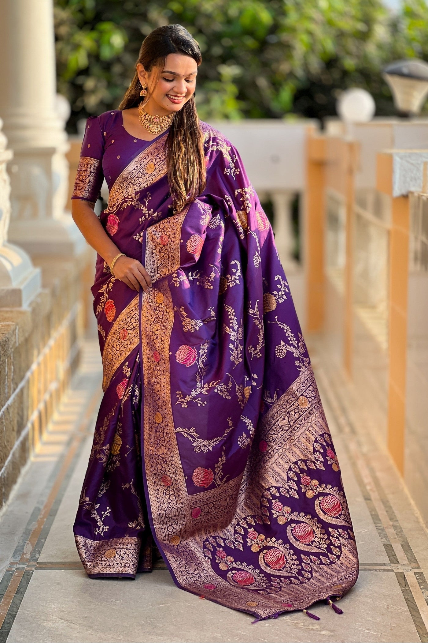 Buy MySilkLove Mardi Gras Purple Woven Banarasi Saree Online