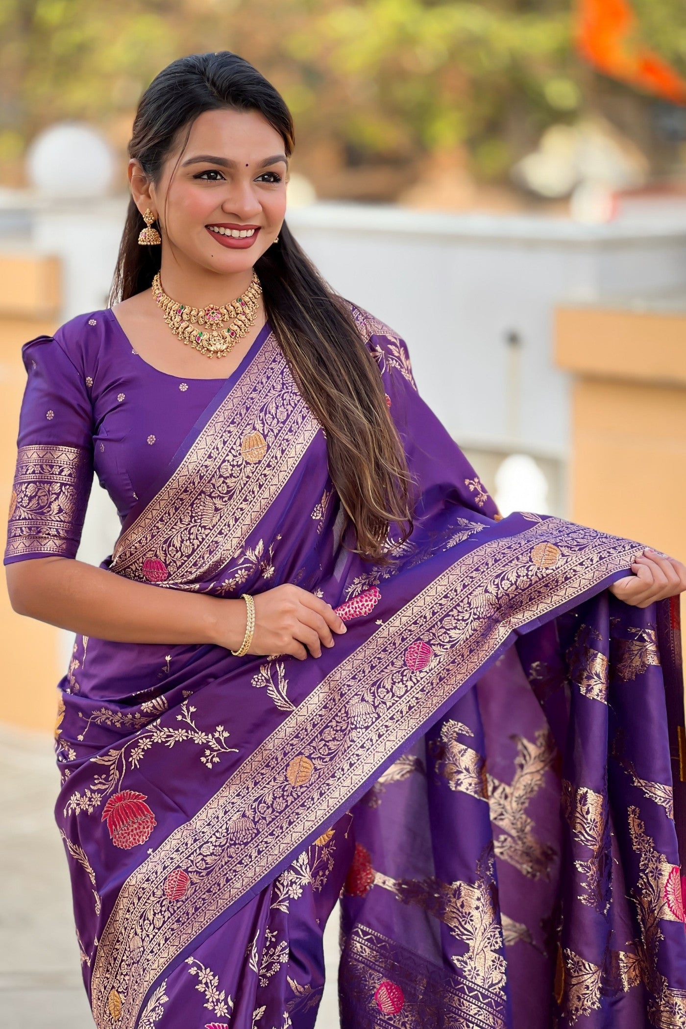 Buy MySilkLove Mardi Gras Purple Woven Banarasi Saree Online