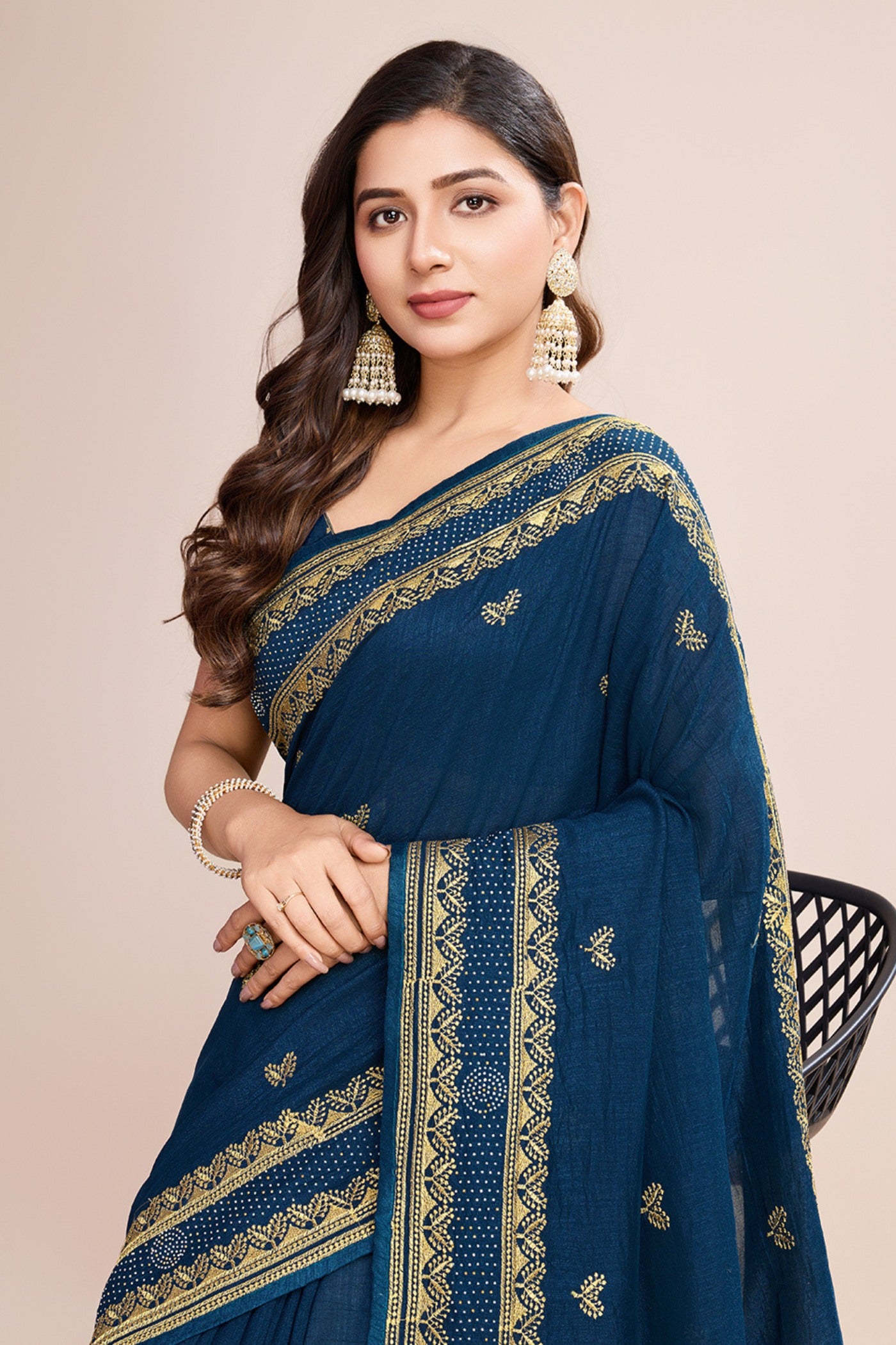 Buy MySilkLove Navy Blue Designer Partywear Saree Online