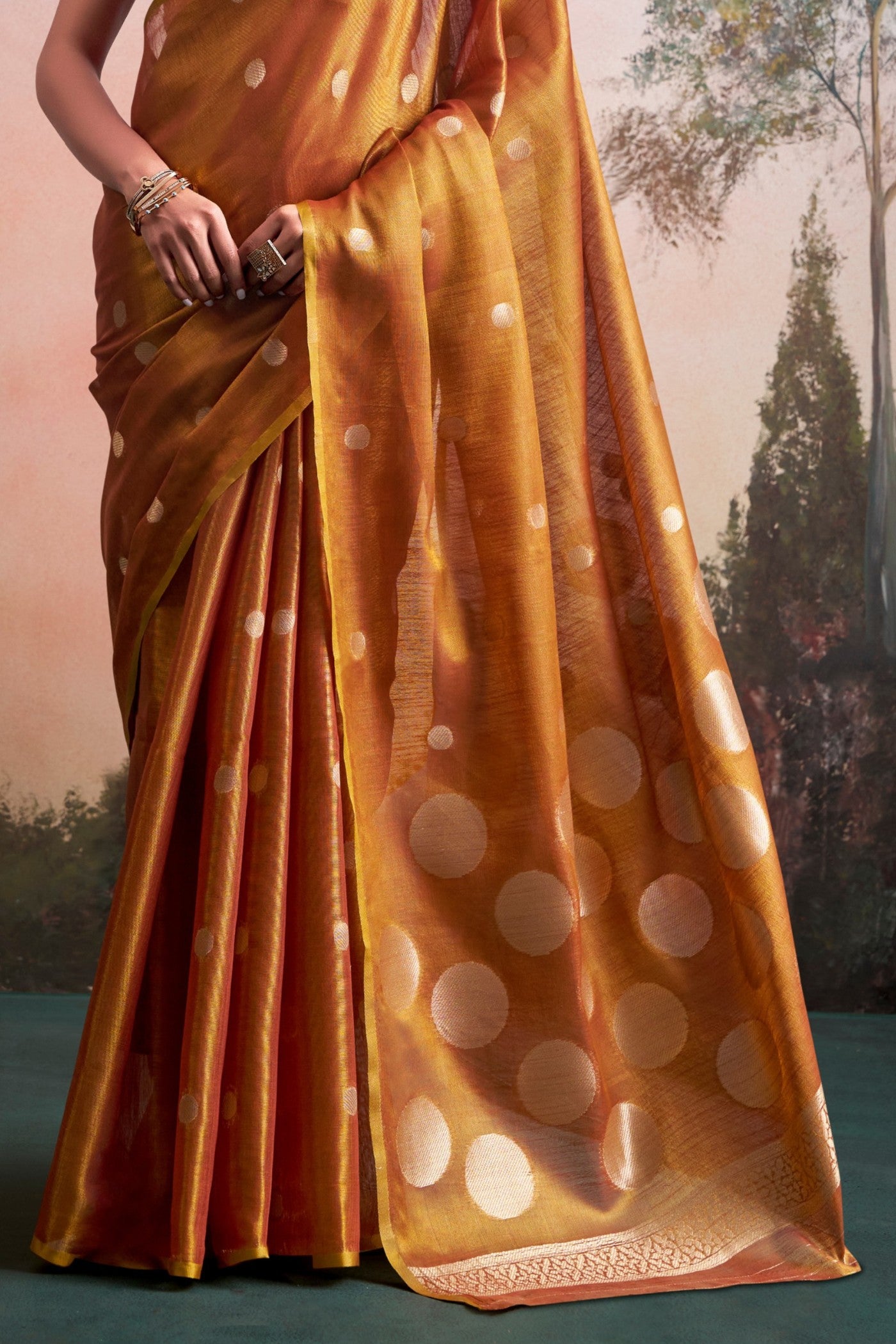 Buy MySilkLove Burnt Sienna Orange Handloom Tissue Saree Online