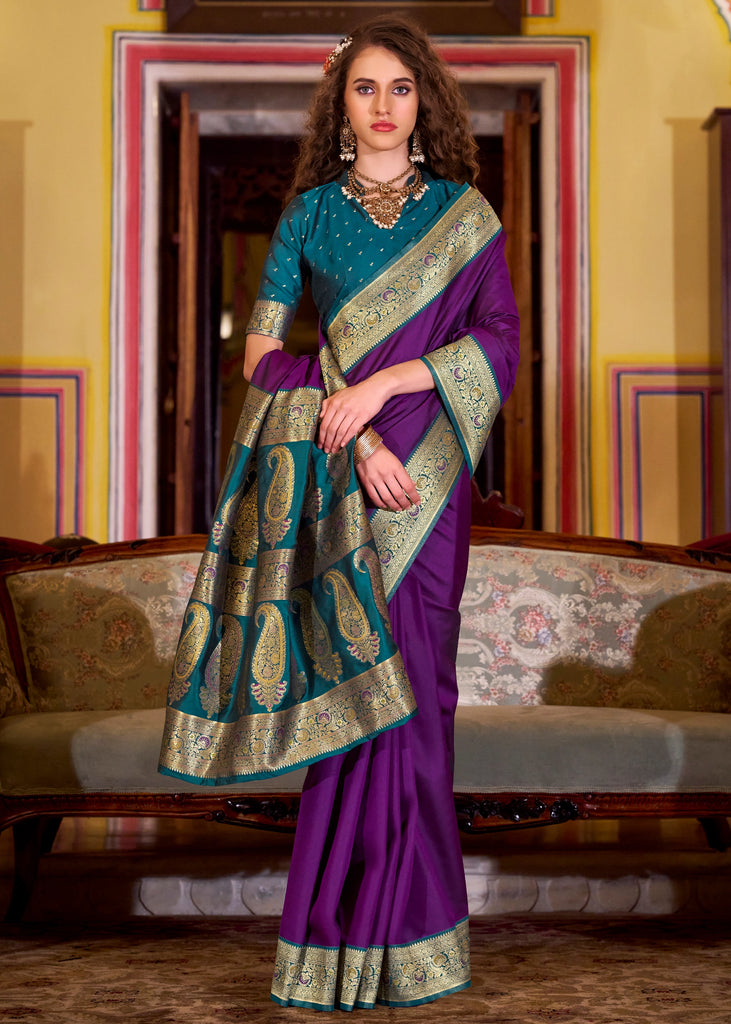 Buy MySilkLove True Purple Woven Banarasi Soft Silk Saree Online