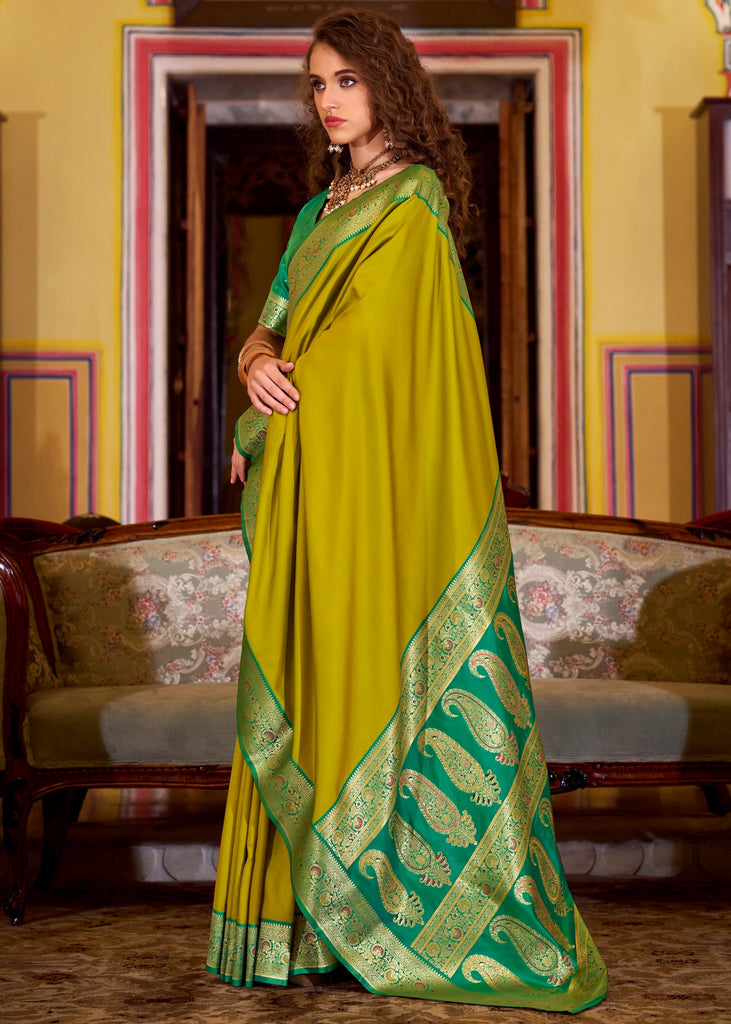 Buy MySilkLove Arctic Green Woven Banarasi Soft Silk Saree Online
