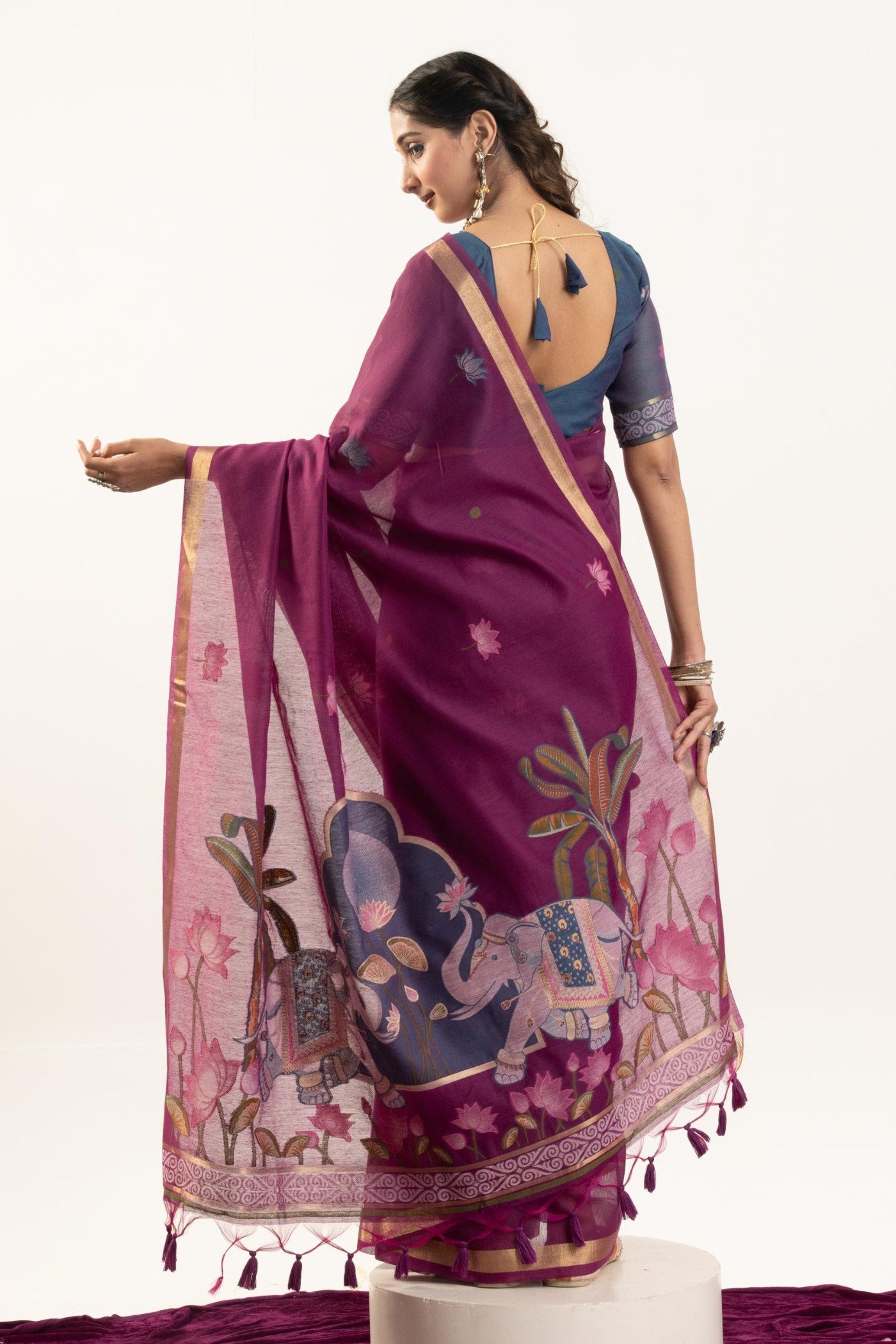 Buy MySilkLove Mulberry Purple Woven Soft Muga Cotton Saree Online