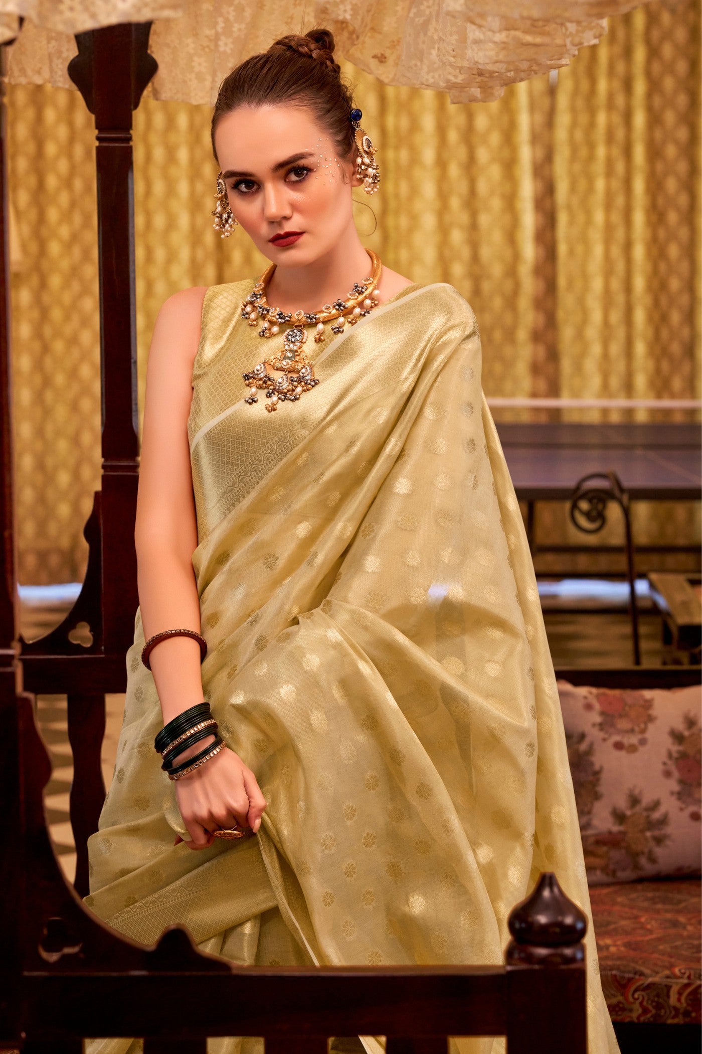 Buy MySilkLove Luxor Golden Woven Tissue Silk Saree Online