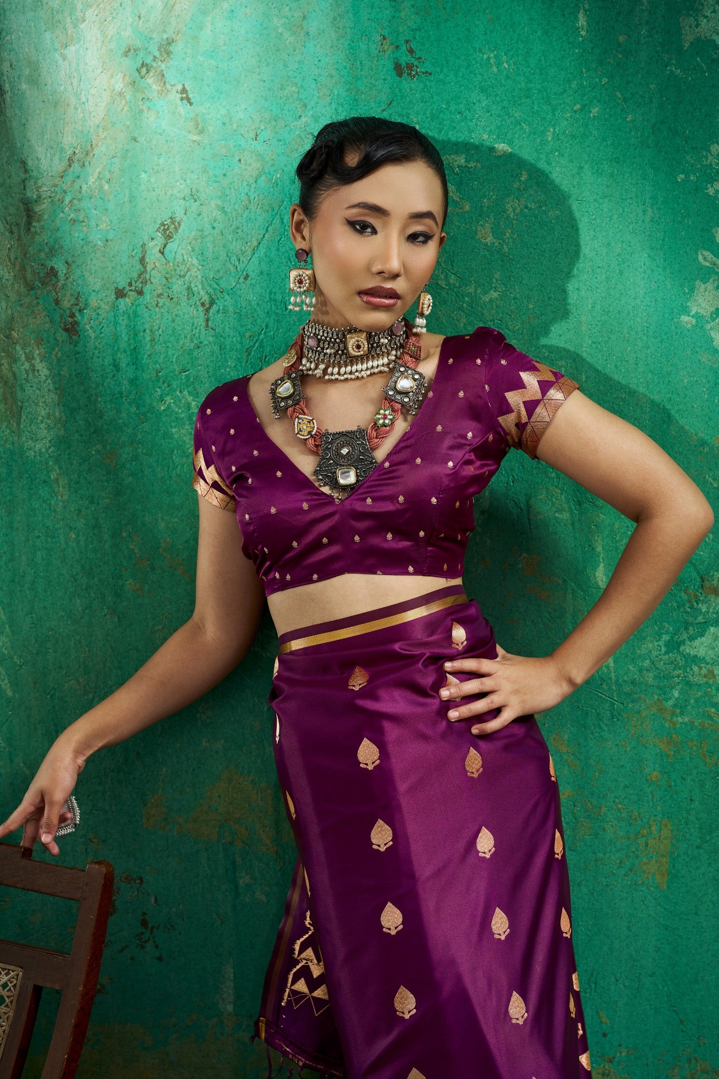 Buy MySilkLove Plum Purple Handloom Satin Silk Saree Online