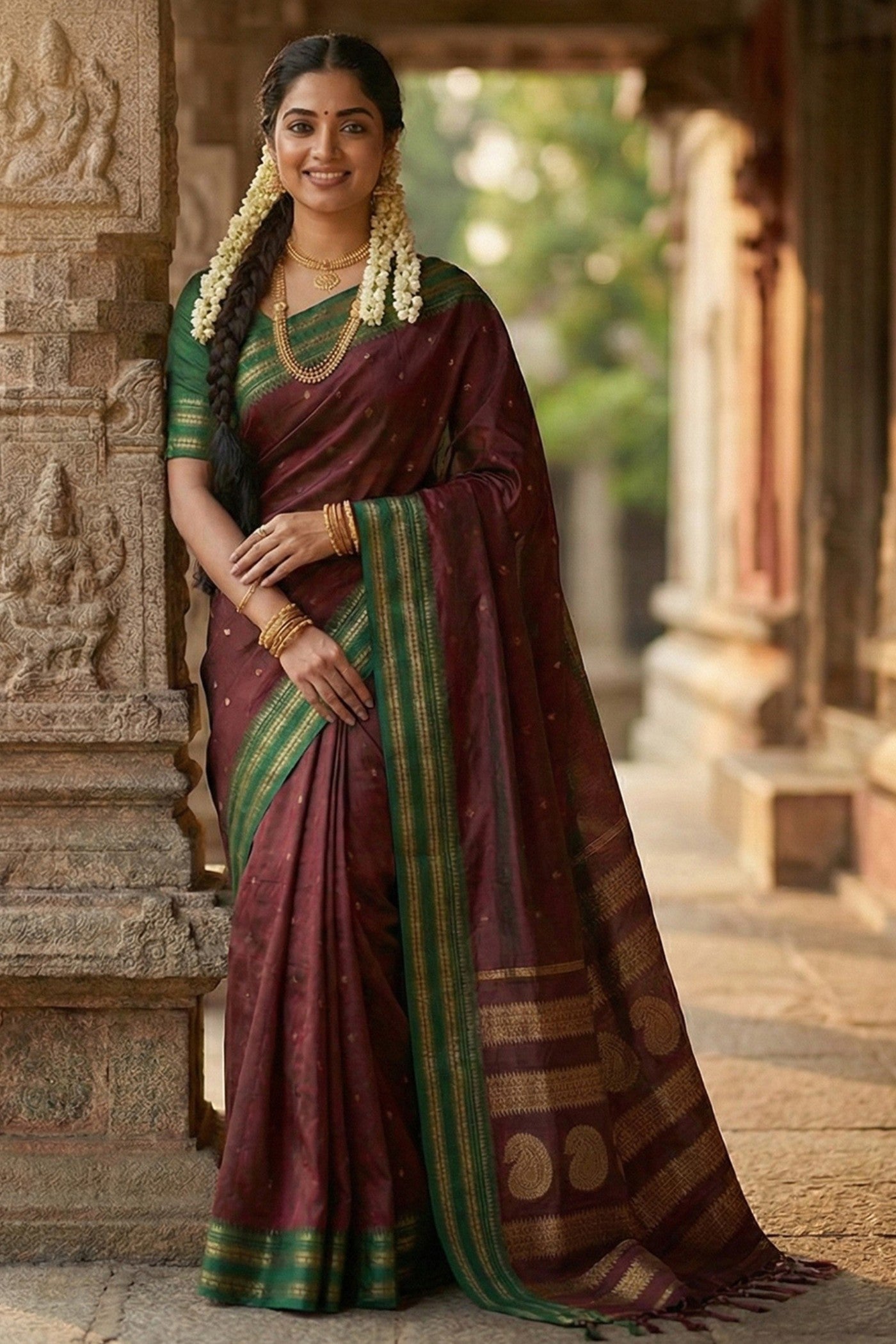 Buy MySilkLove Toffee Touch Brown Banarasi Woven Soft Silk Saree Online