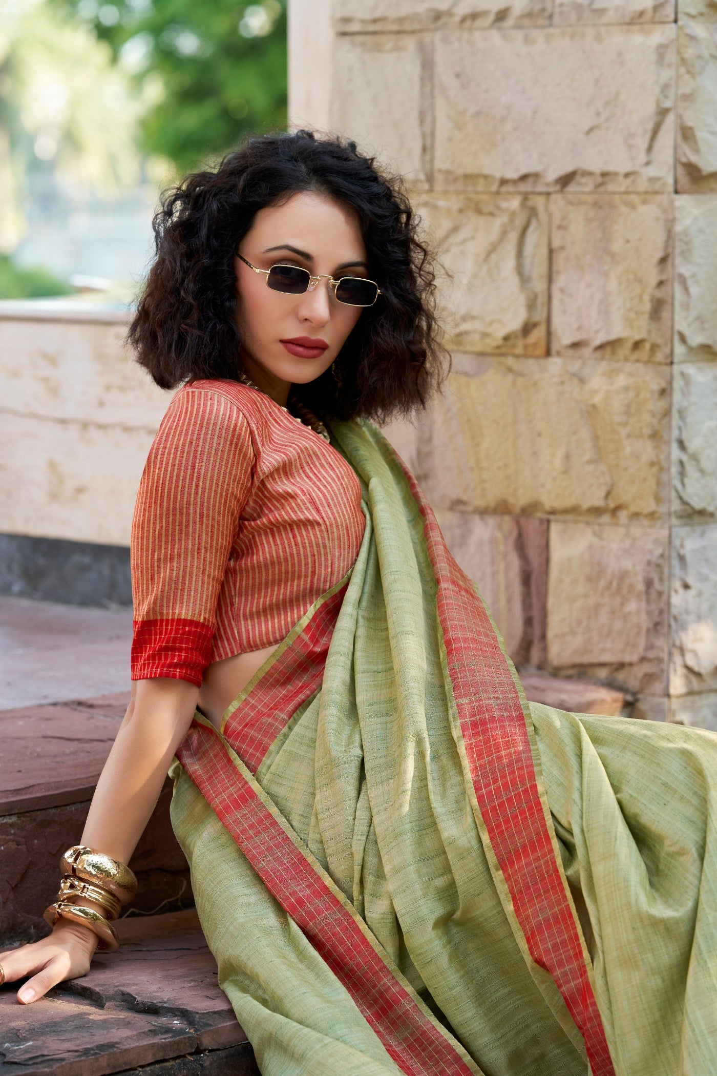 Buy MySilkLove Clay Creek Green Handloom Katan Saree Online