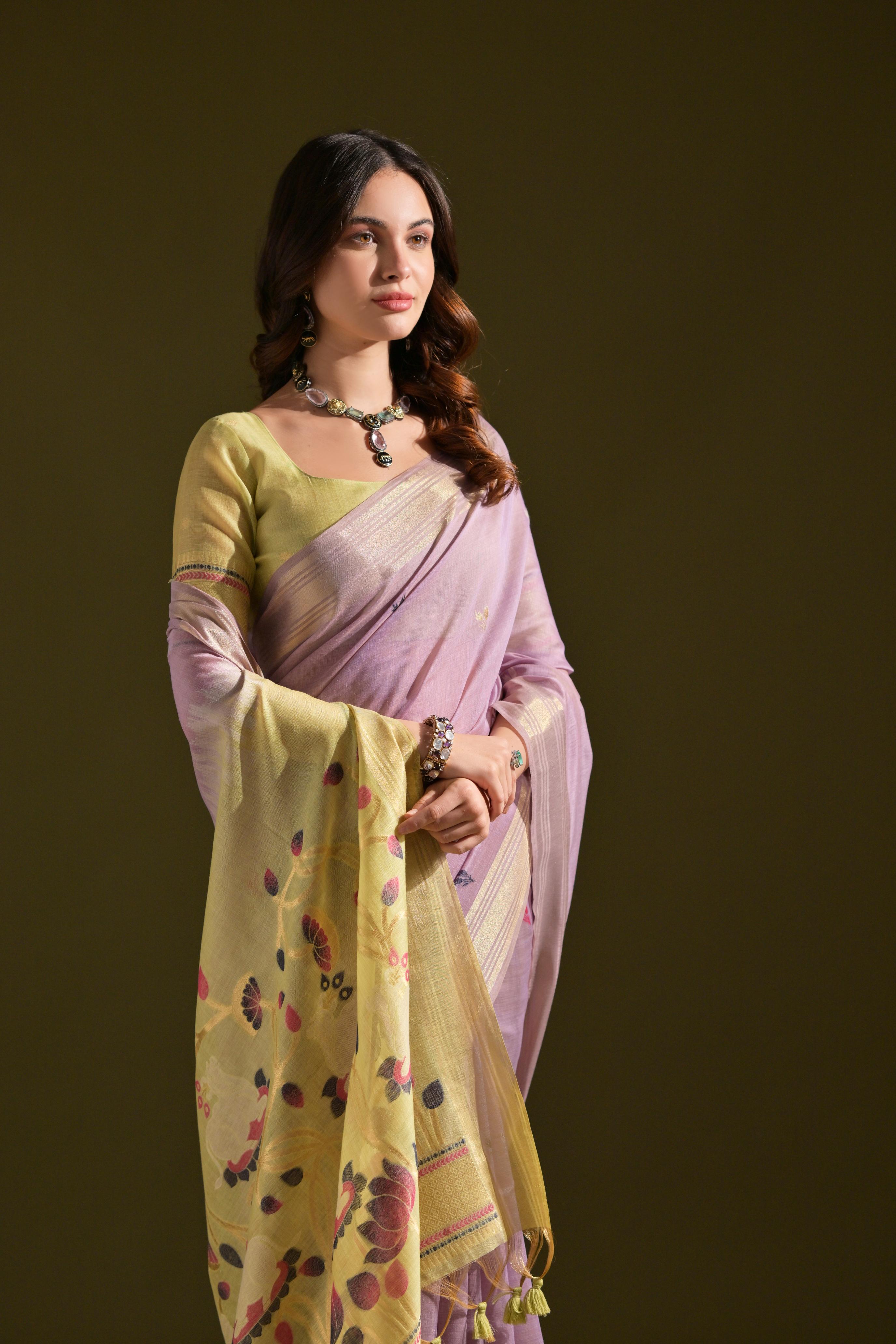Buy MySilkLove Verbena Purple Woven Muga Cotton Saree Online