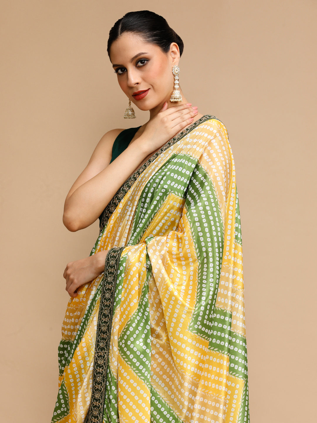 Buy MySilkLove Moss Yellow Woven Jacquard Lichi Silk Saree Online