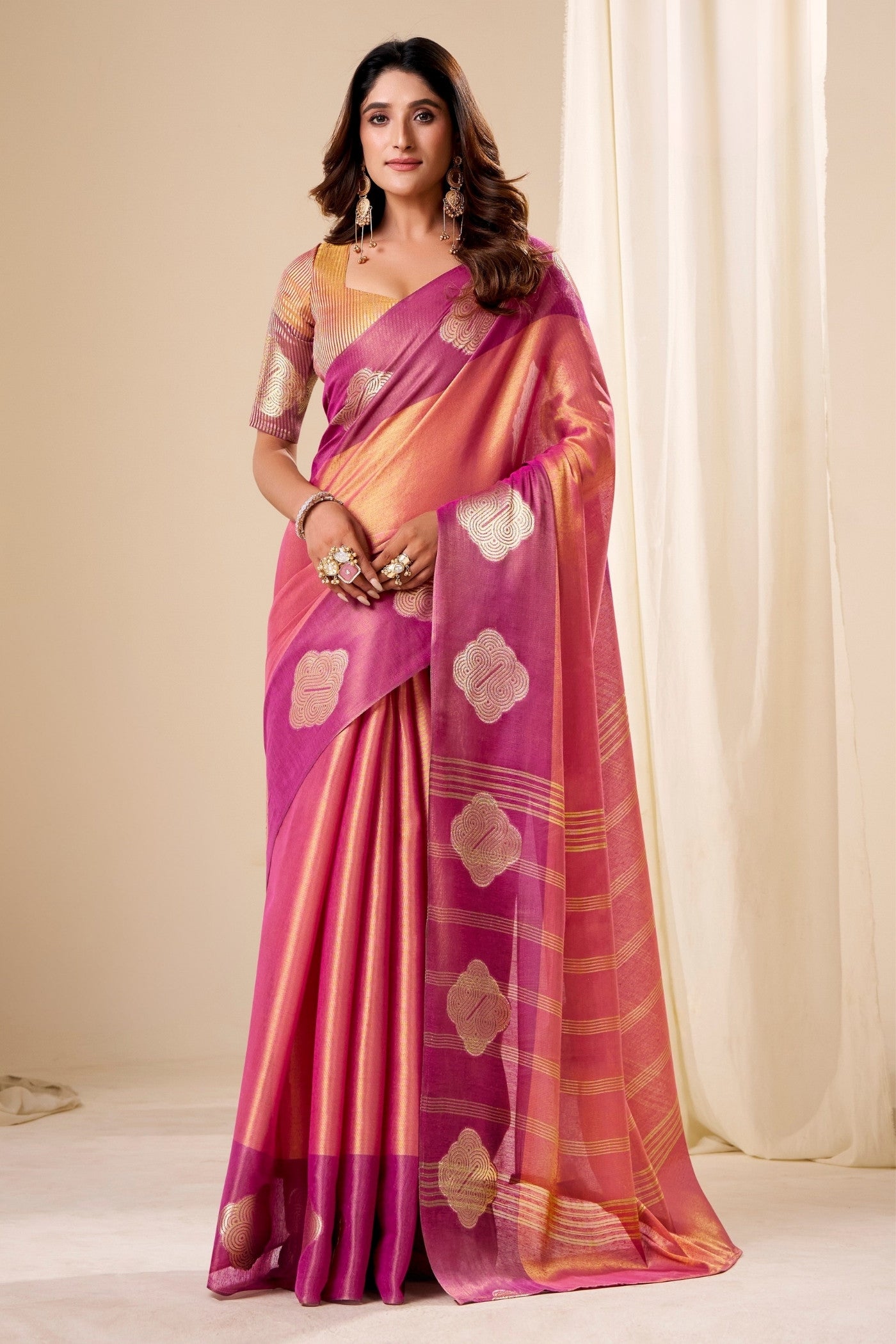 Buy MySilkLove Bubblegum Pink Handloom Tissue Saree Online