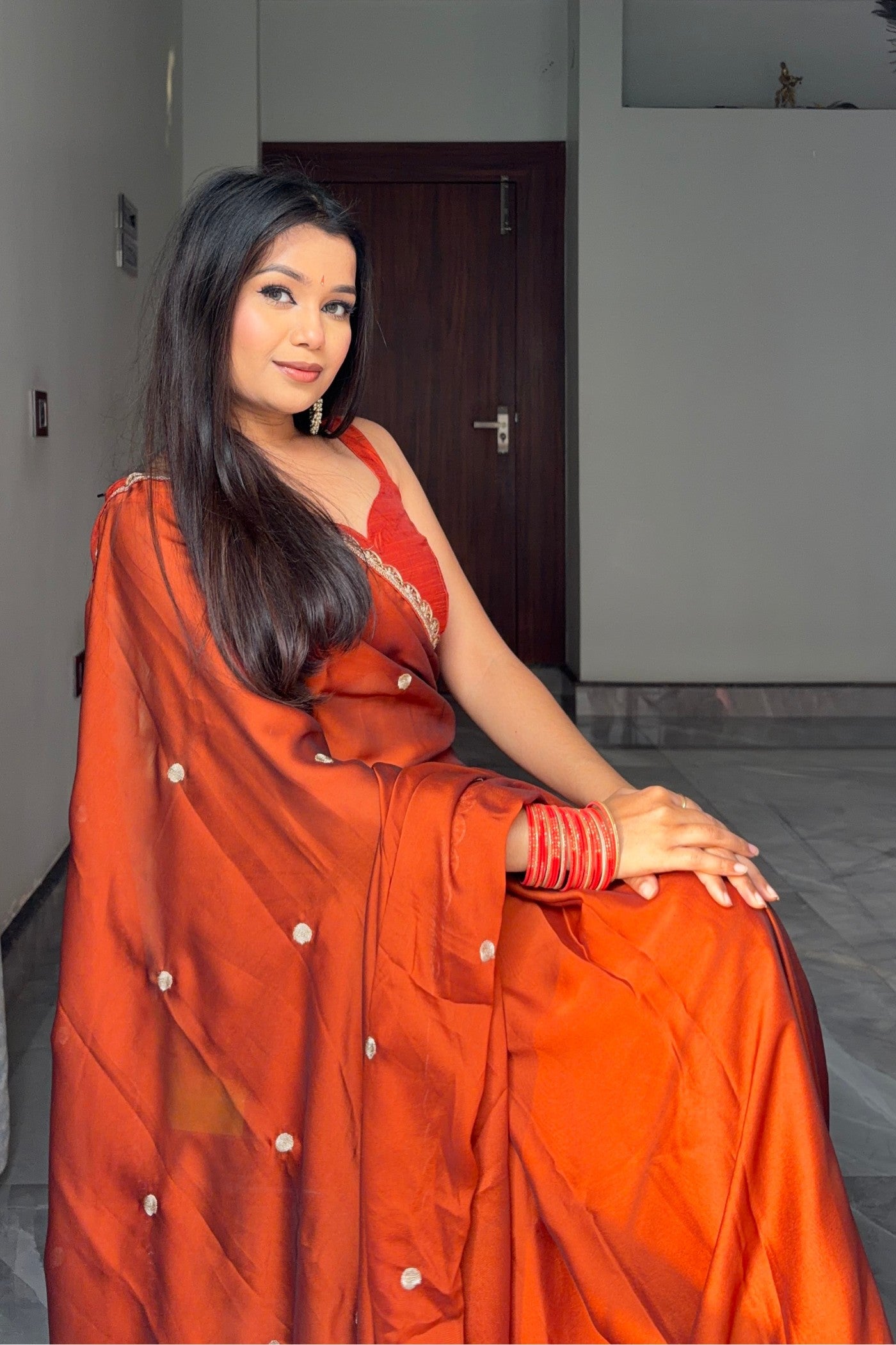 Buy MySilkLove Papaya Orange Georgette Partywear Saree Online