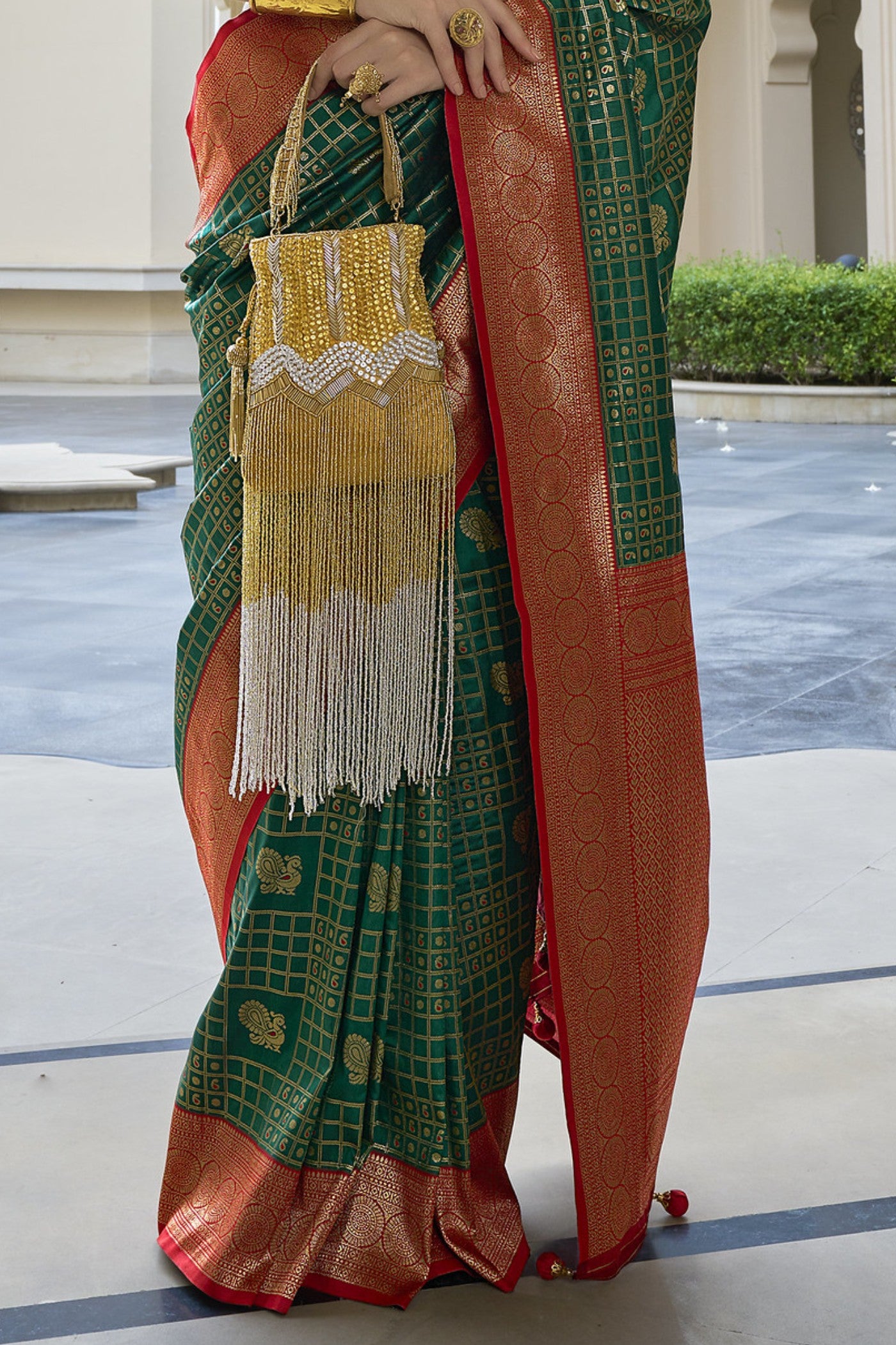 Buy MySilkLove Tom Thumb Green Woven Kanjivaram Saree Online
