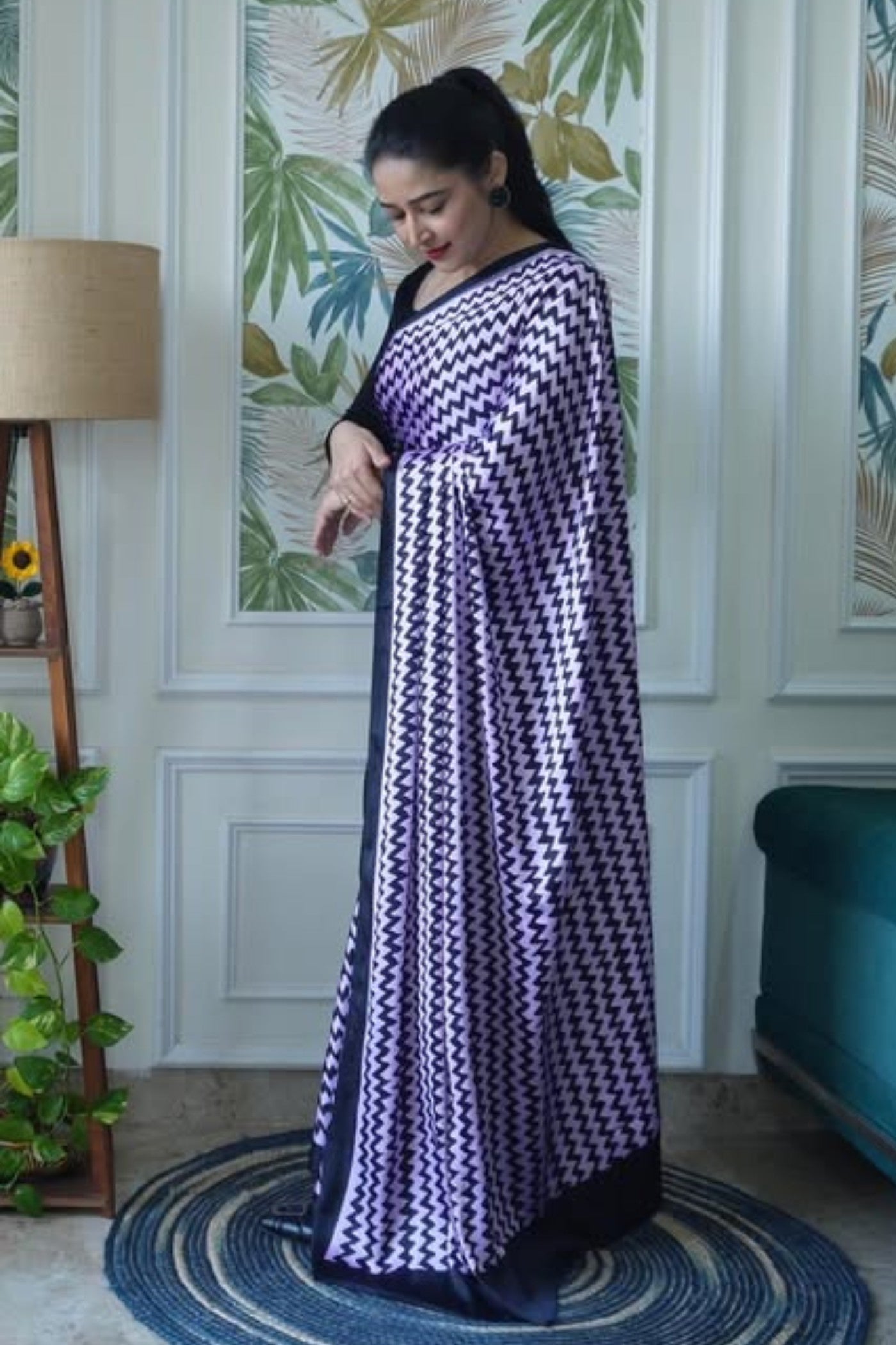 Buy MySilkLove Amethyst Purple Printed Satin Crepe Saree Online