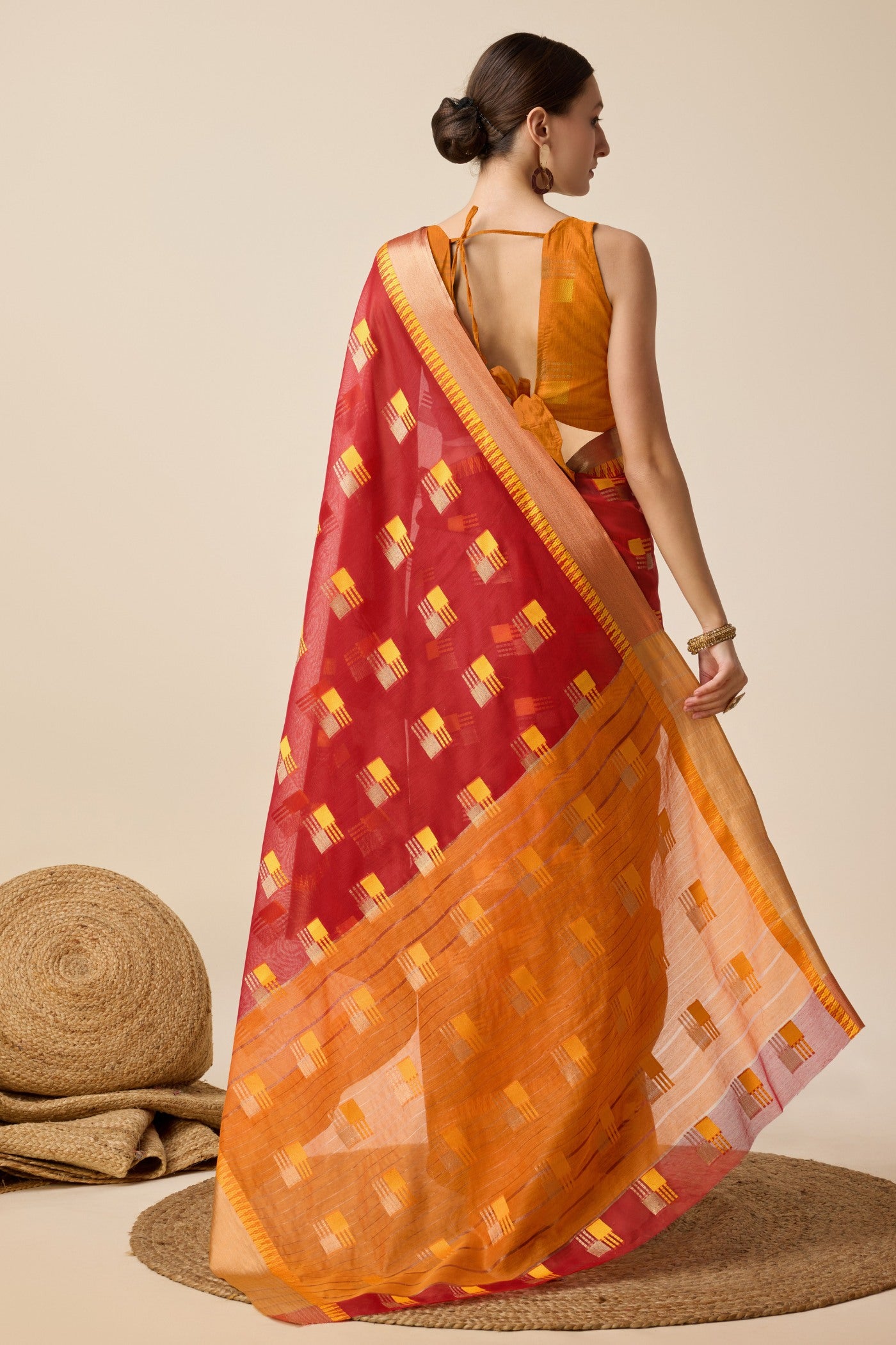 Buy MySilkLove Cherry Red Cotton Soft Silk Saree Online